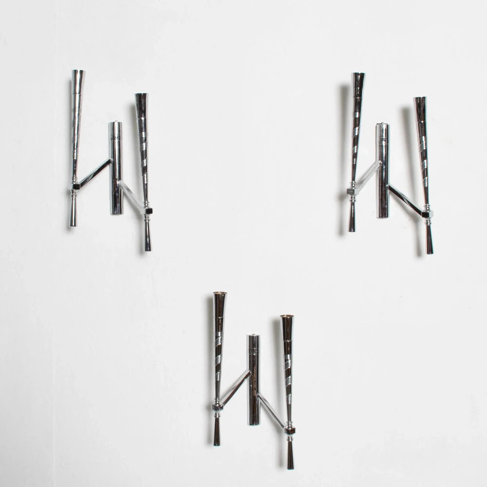 1950s Spiral Chrome Three Wall Sconces Guglielmo Ulrich Milan Italy - 11