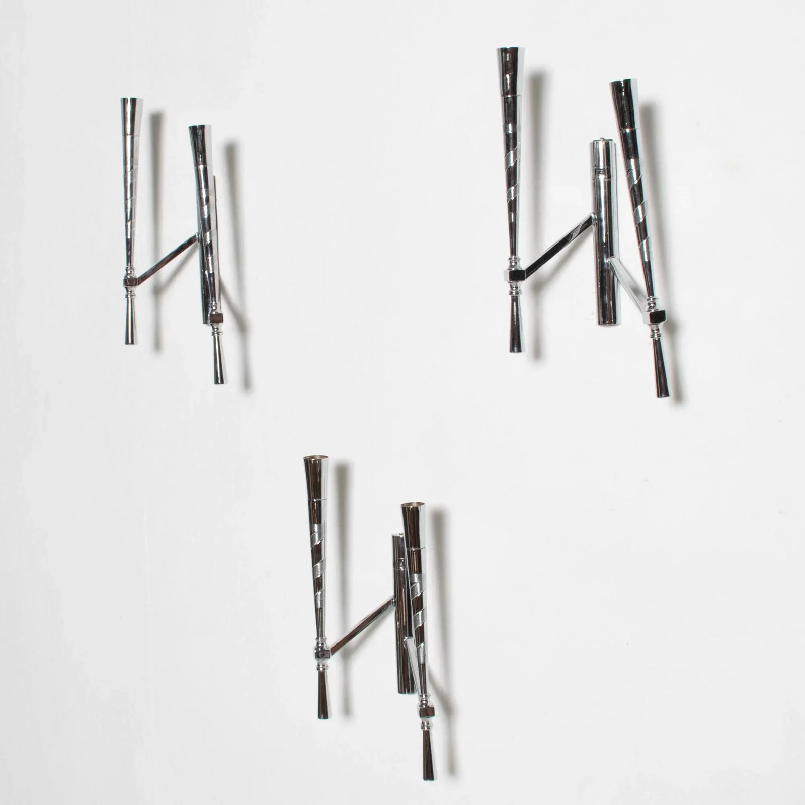 1950s Spiral Chrome Three Wall Sconces Guglielmo Ulrich Milan Italy - 2