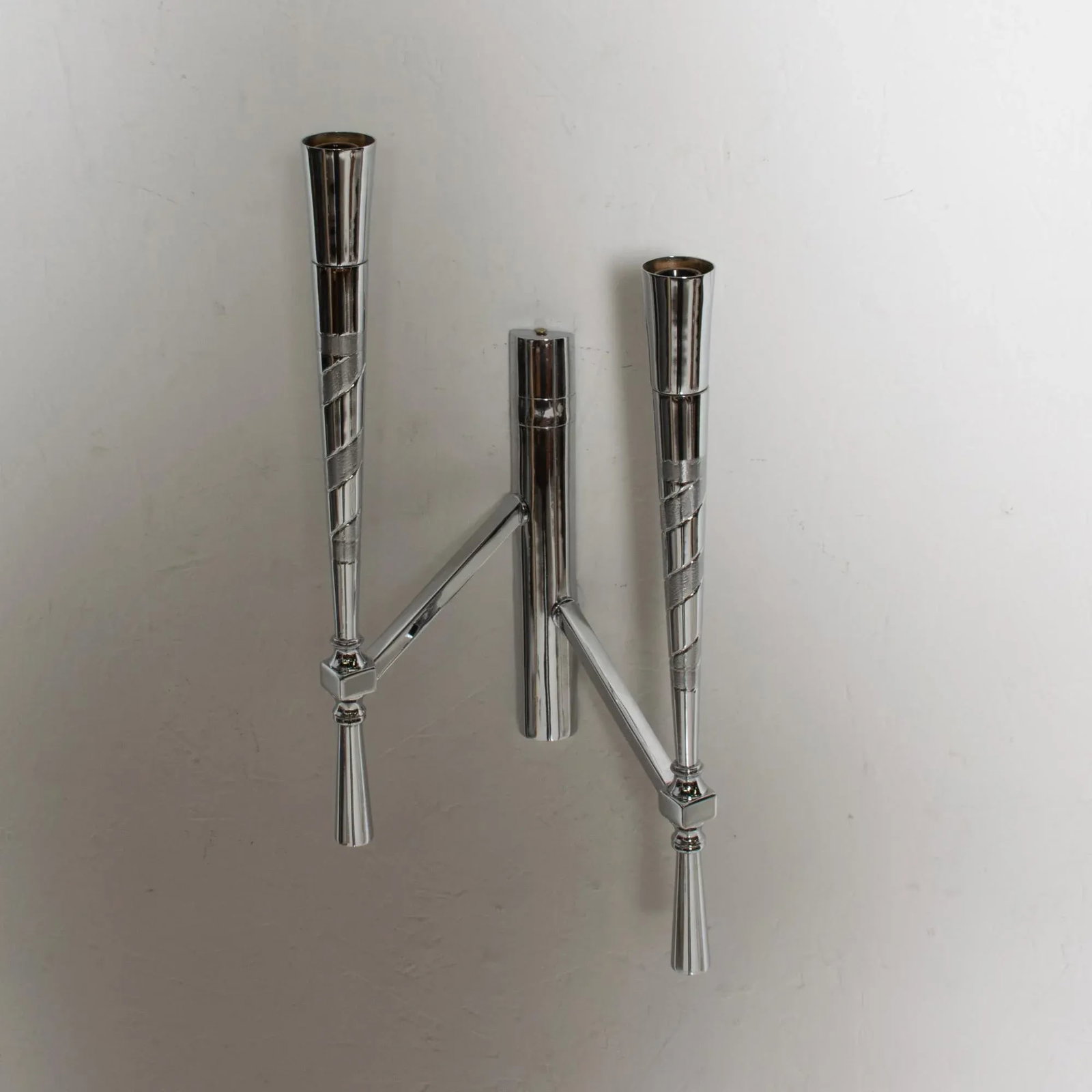 1950s Spiral Chrome Three Wall Sconces Guglielmo Ulrich Milan Italy - 9