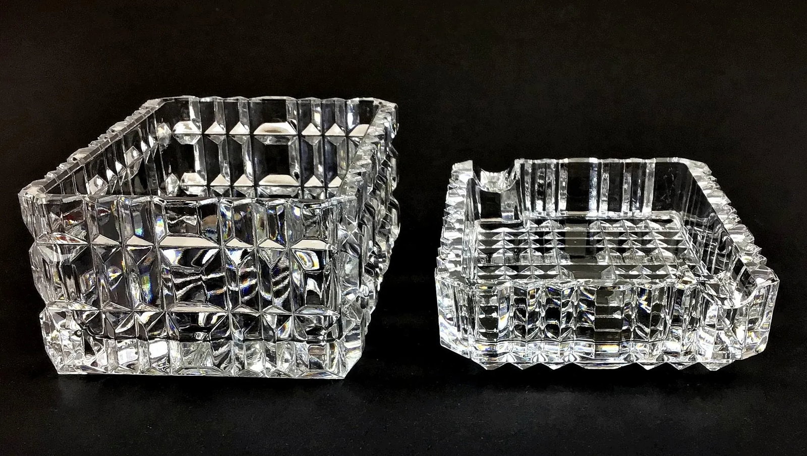1990s Mid Century Cut Crystal Ashtray Cigarette Case Set - Set of 2 - 10