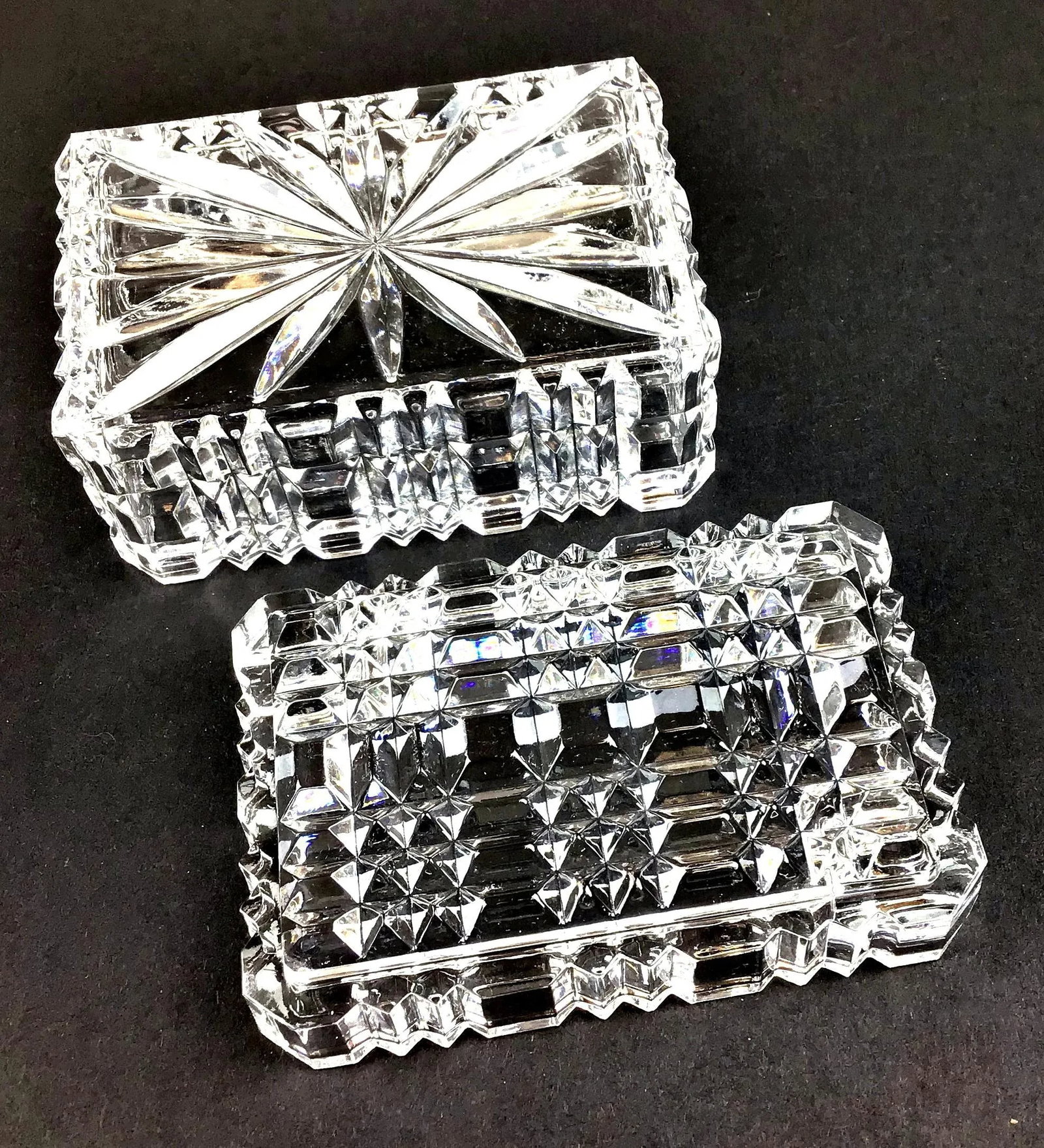 1990s Mid Century Cut Crystal Ashtray Cigarette Case Set - Set of 2 - 11