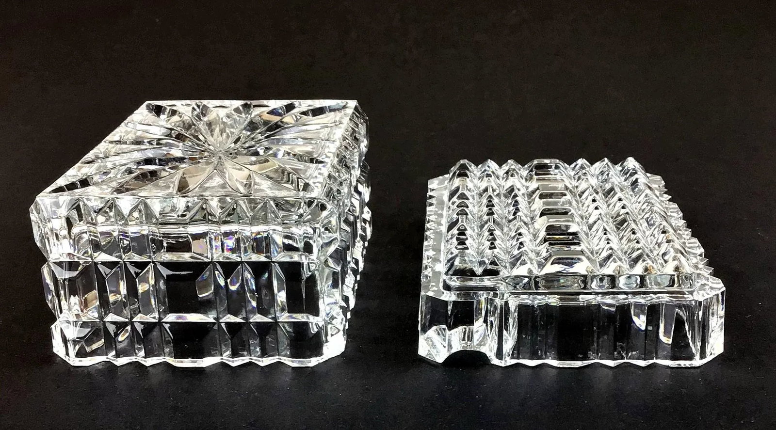 1990s Mid Century Cut Crystal Ashtray Cigarette Case Set - Set of 2 - 12