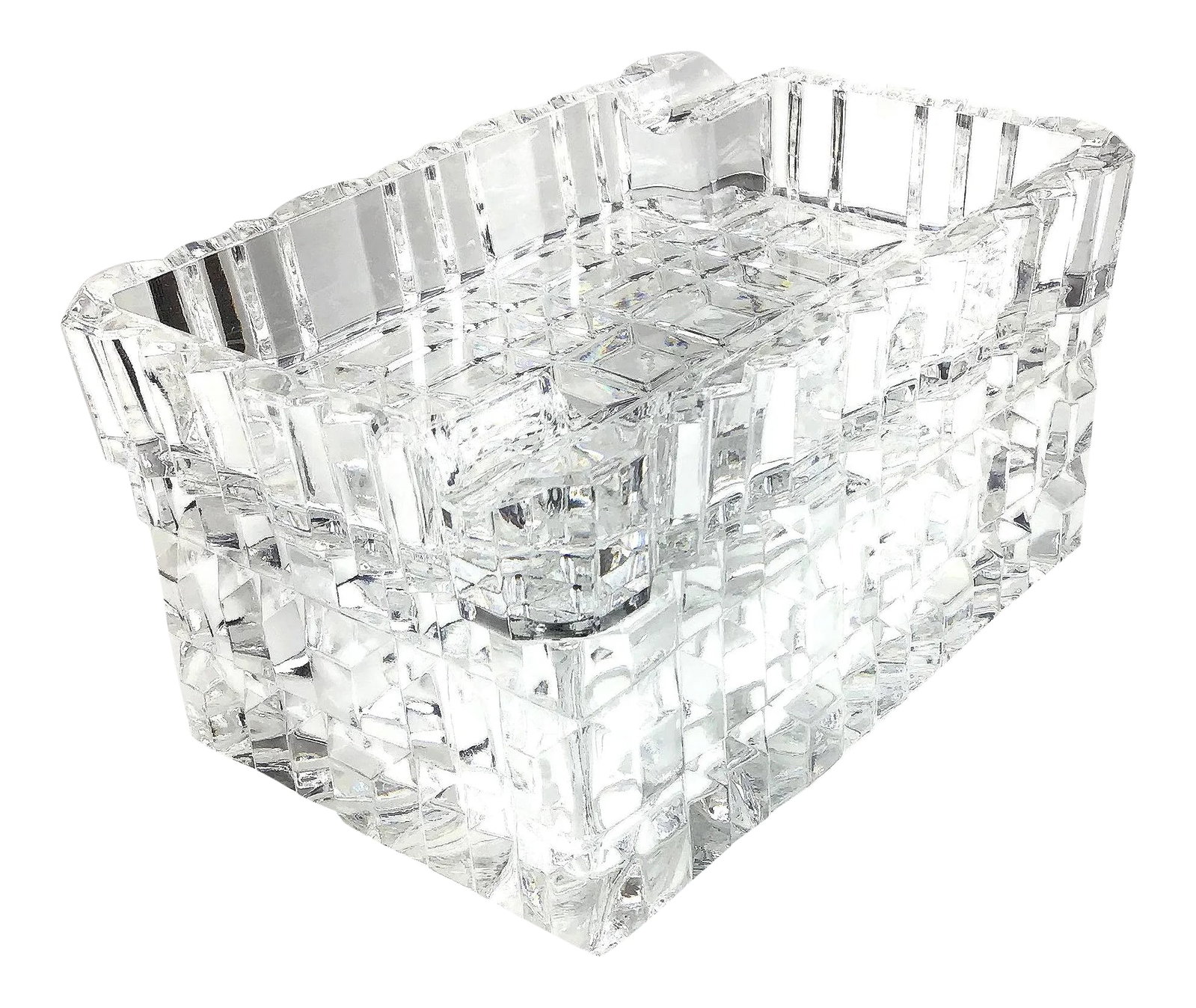 1990s Mid Century Cut Crystal Ashtray Cigarette Case Set - Set of 2: Fabulous set of an ashtray sitting on top of a matching box. You will certainly enjoy smoking from this set no matter what your choice of tobacco is. It's in perfect condition with no issues or any ot