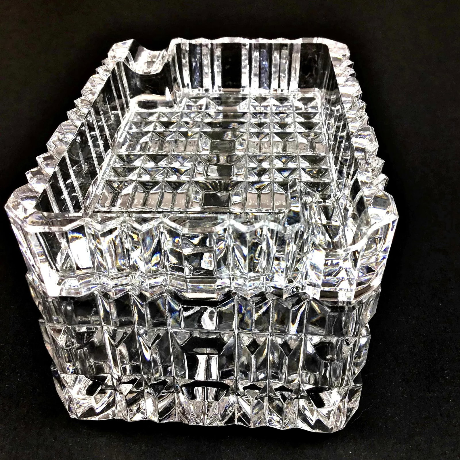 1990s Mid Century Cut Crystal Ashtray Cigarette Case Set - Set of 2 - 3