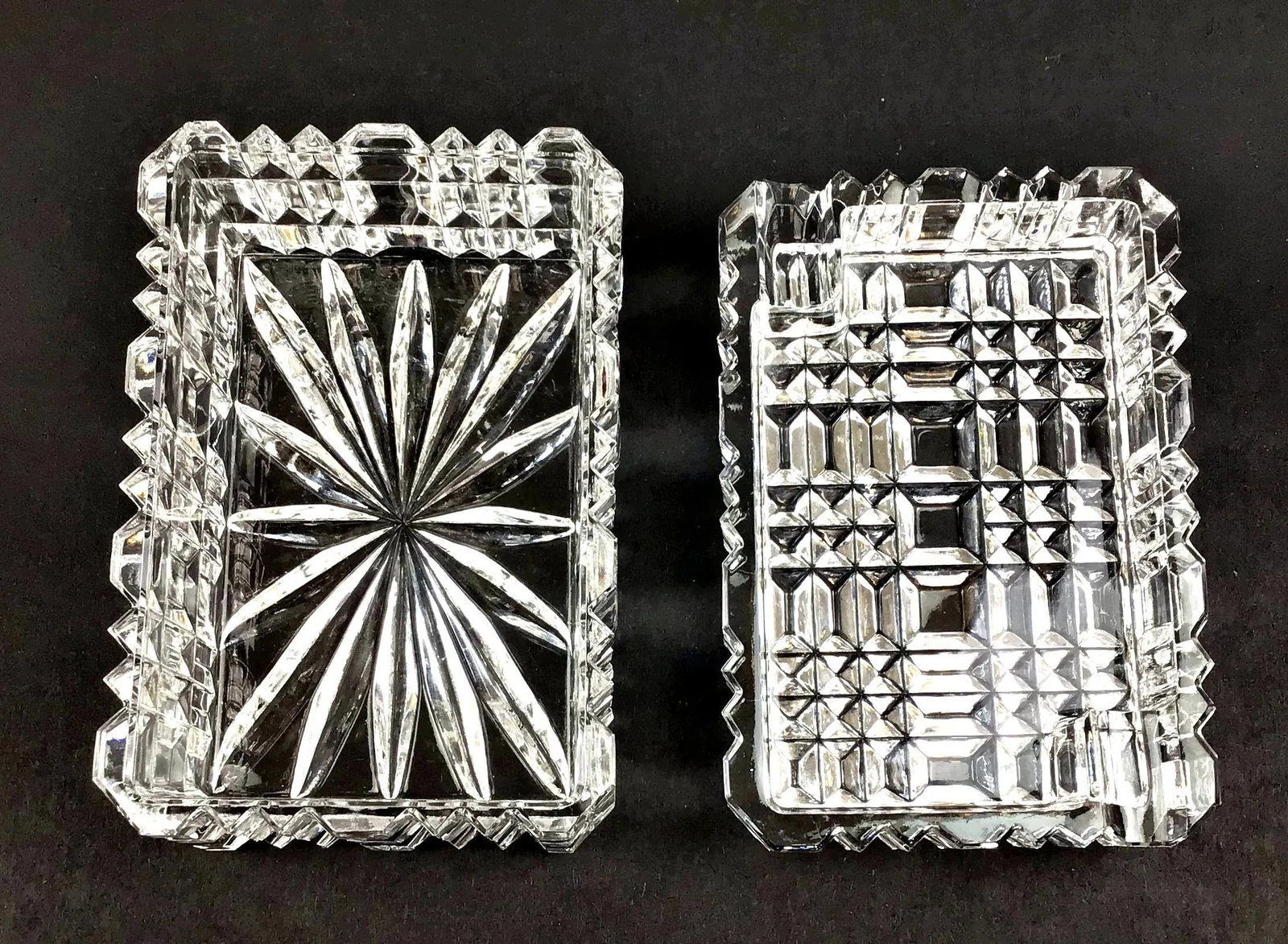 1990s Mid Century Cut Crystal Ashtray Cigarette Case Set - Set of 2 - 4