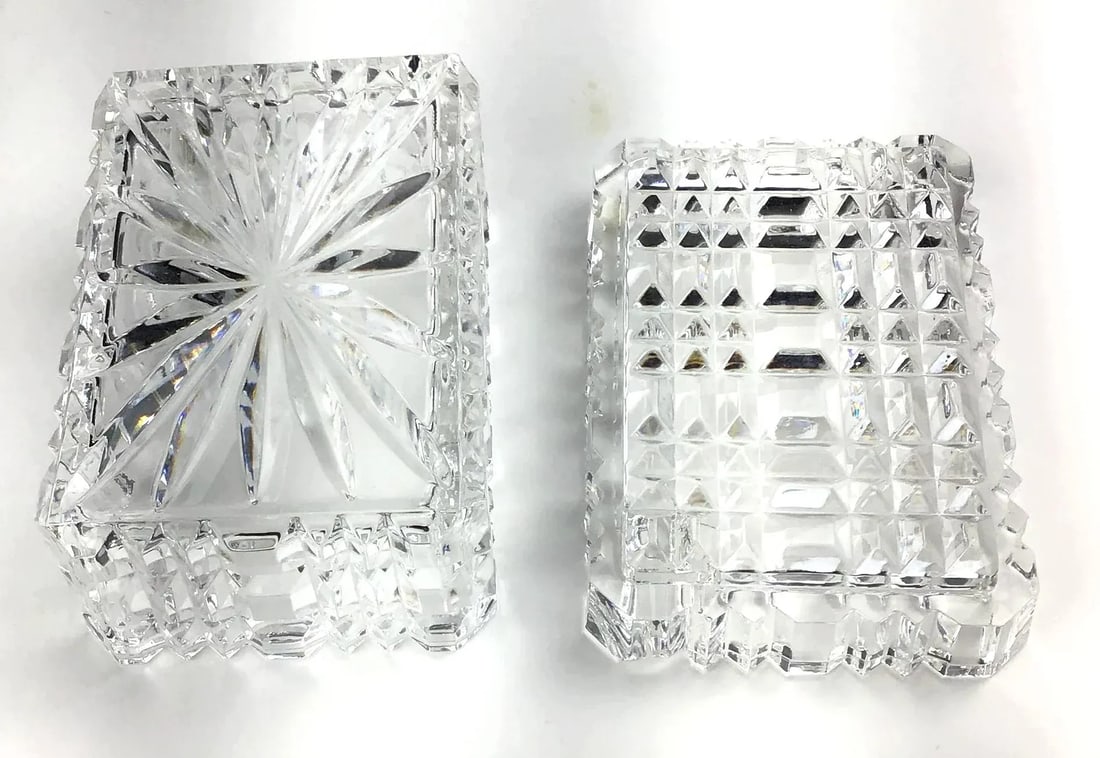 1990s Mid Century Cut Crystal Ashtray Cigarette Case Set - Set of 2 - 5