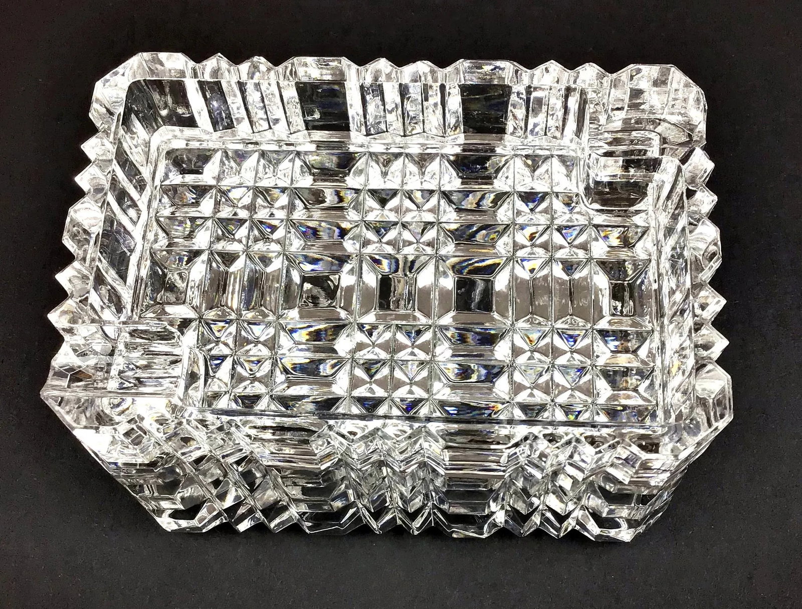 1990s Mid Century Cut Crystal Ashtray Cigarette Case Set - Set of 2 - 8