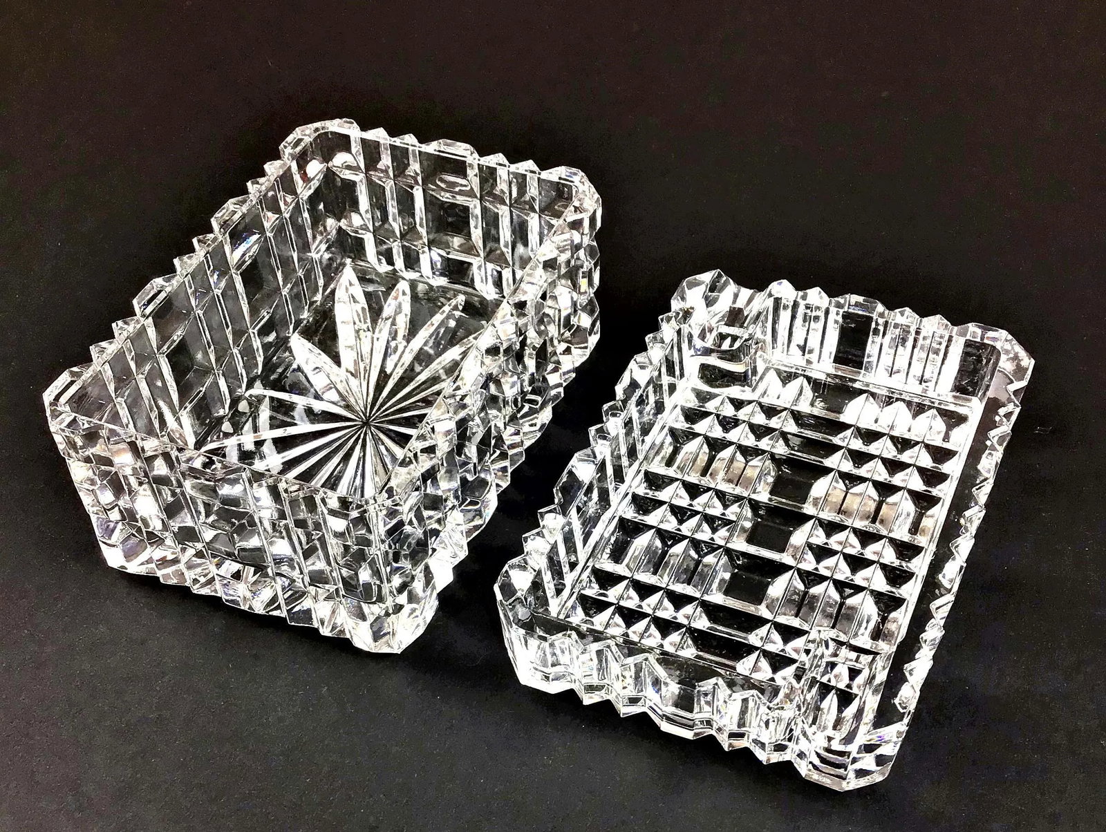 1990s Mid Century Cut Crystal Ashtray Cigarette Case Set - Set of 2 - 9