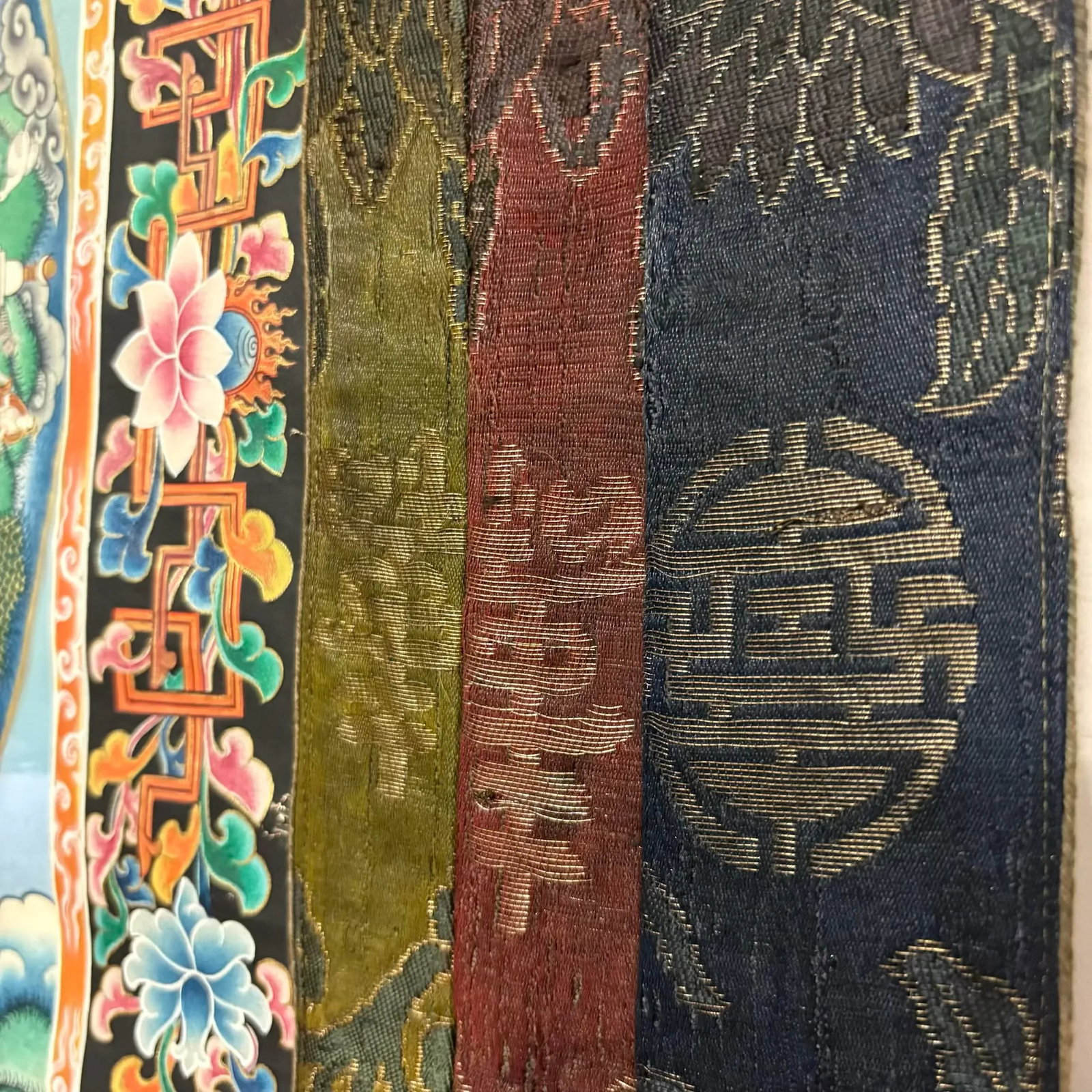 Hand-Painted Tibetan Mandala Thangka With Silk Brocade Mounting - 12