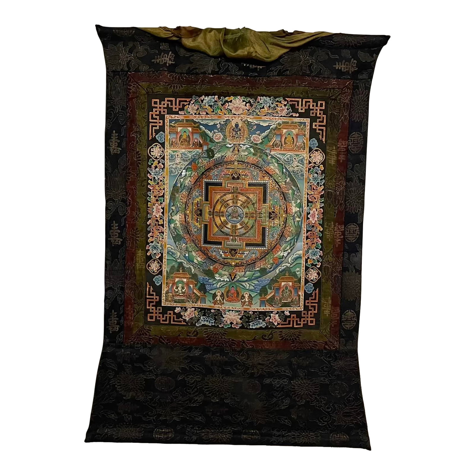 Hand-Painted Tibetan Mandala Thangka With Silk Brocade Mounting (1 of 15)