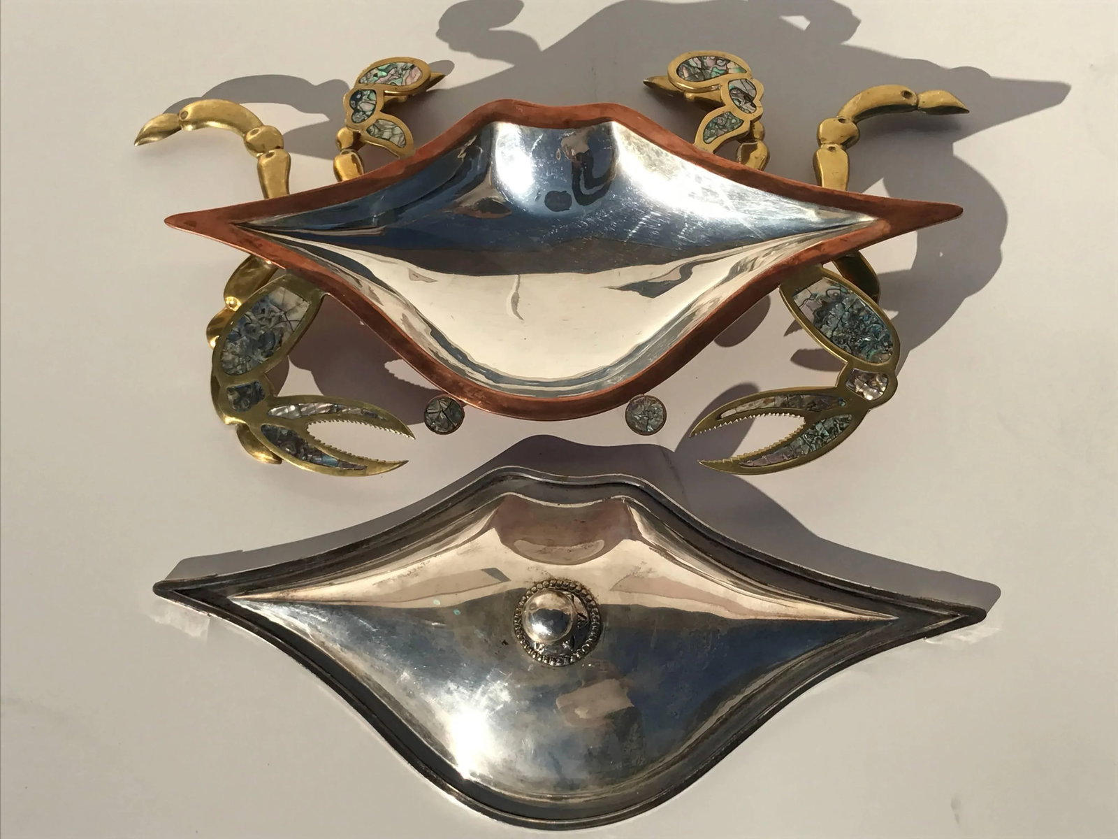 Mexican Brass and Copper Crab Dish by Los Castillo with Lid - 2