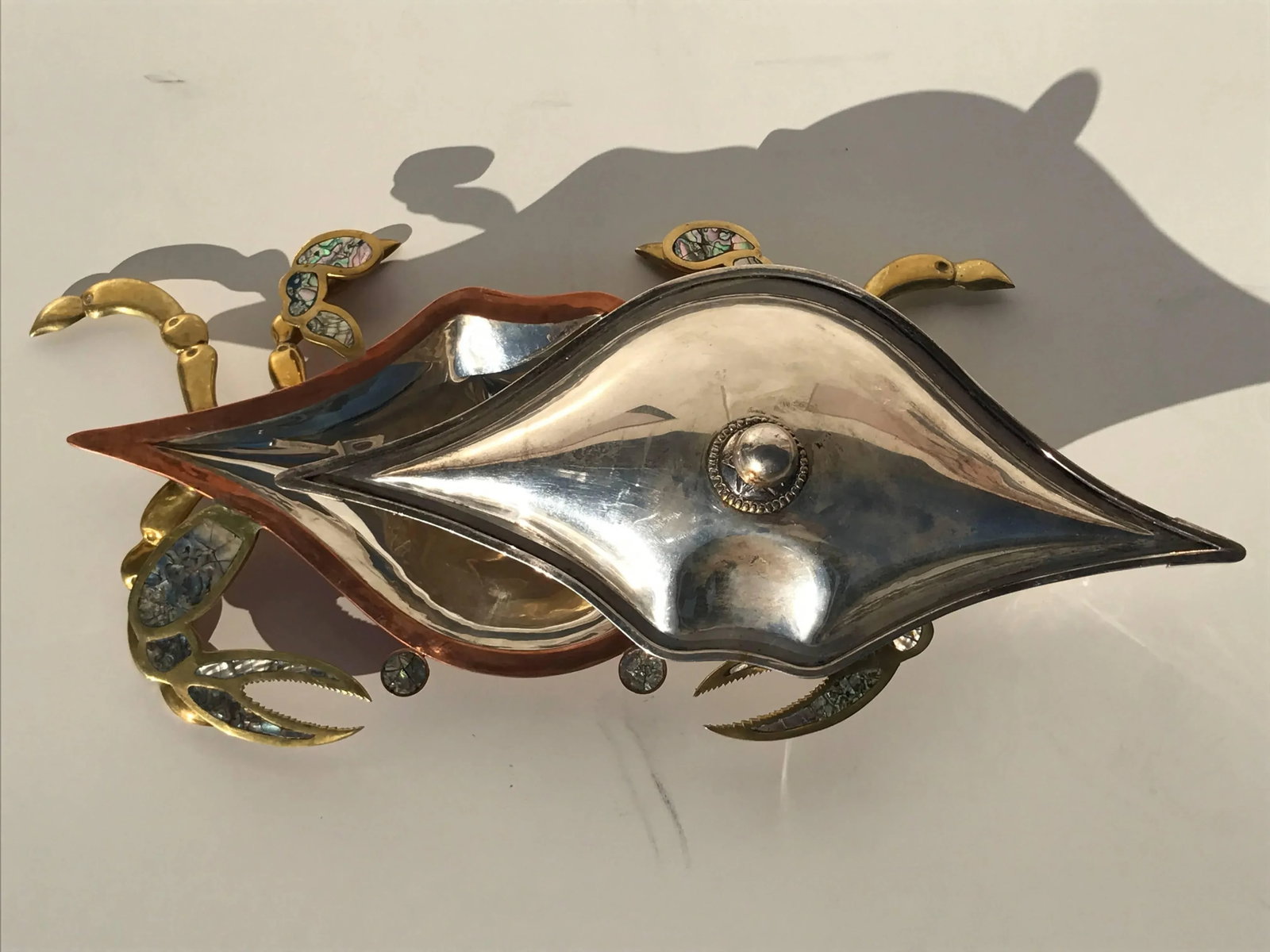 Mexican Brass and Copper Crab Dish by Los Castillo with Lid - 4