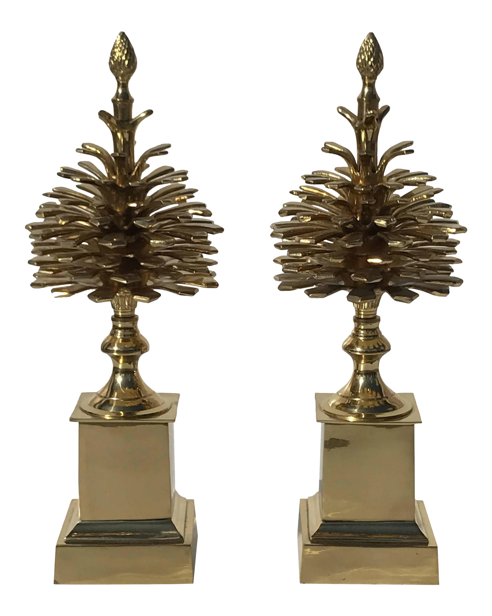 Brass "Pommes de Pin" Pinecones Style of Maison Charles - a Pair: Pair of brass "Pommes de Pin" pinecones in the style of Maison Charles. We also have this pair in nickel plated brass. Ref. number LU985018510842 Condition: Alterations: Unknown Imperfections: Some