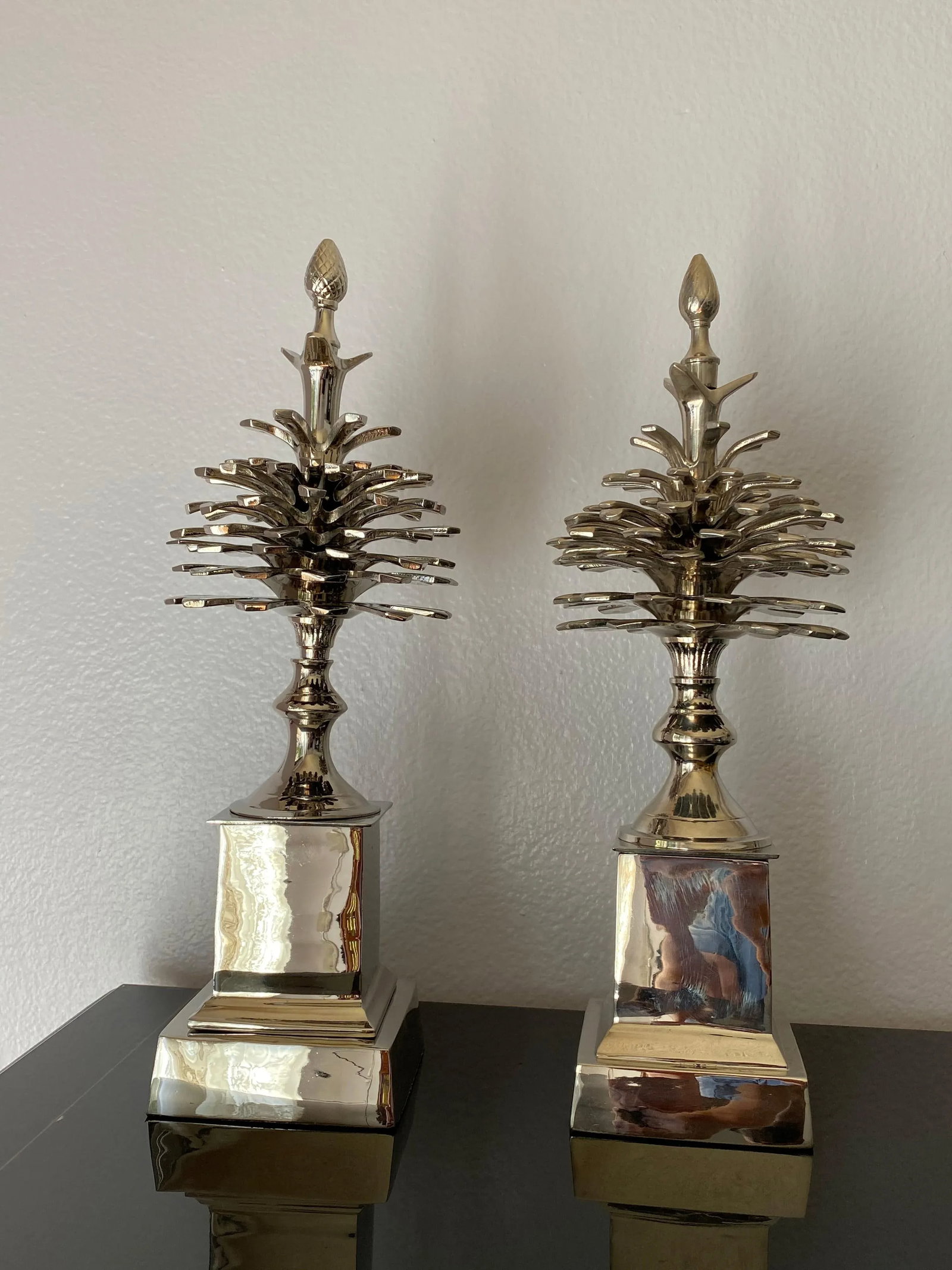 Pommes de Pin Pinecones in Nickel - a Pair - 2