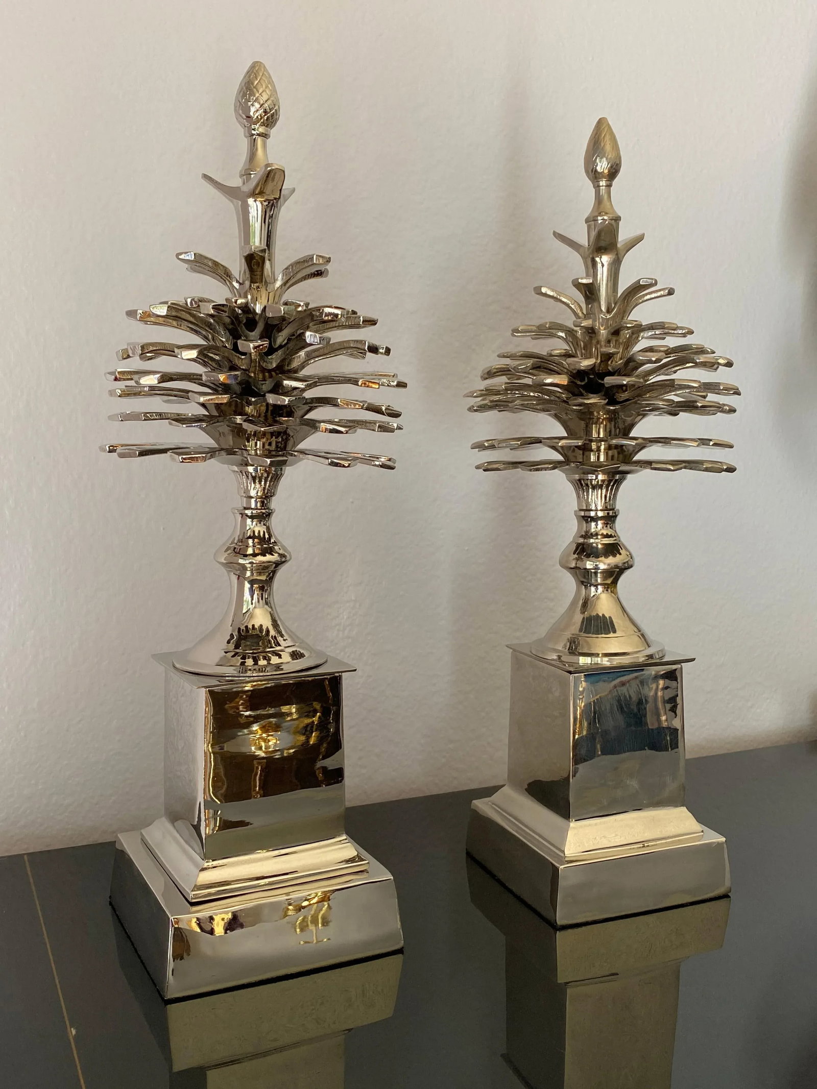 Pommes de Pin Pinecones in Nickel - a Pair - 4
