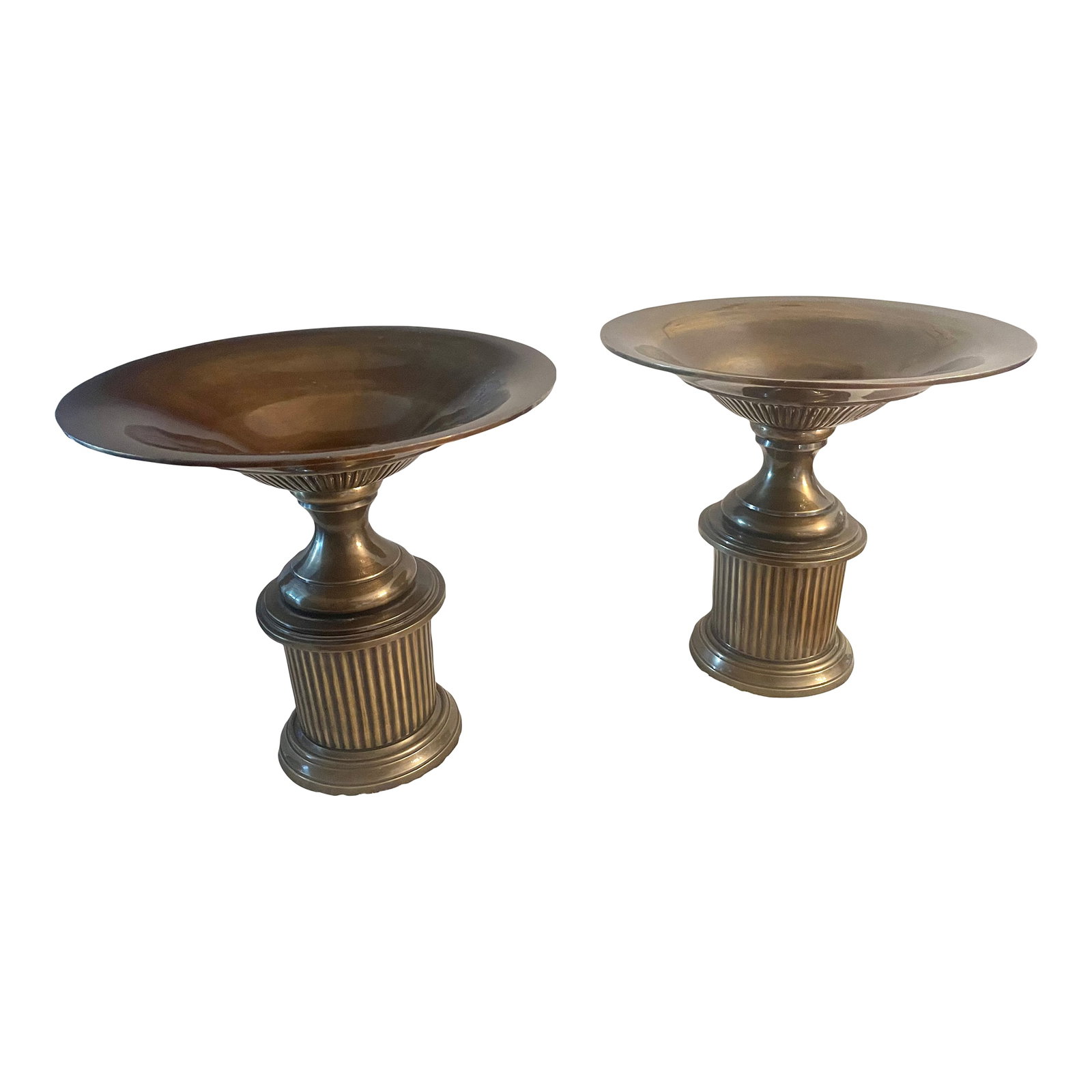Pair of Bronze Neoclassical Fluted Tazzas - Mid Century (1 of 10)