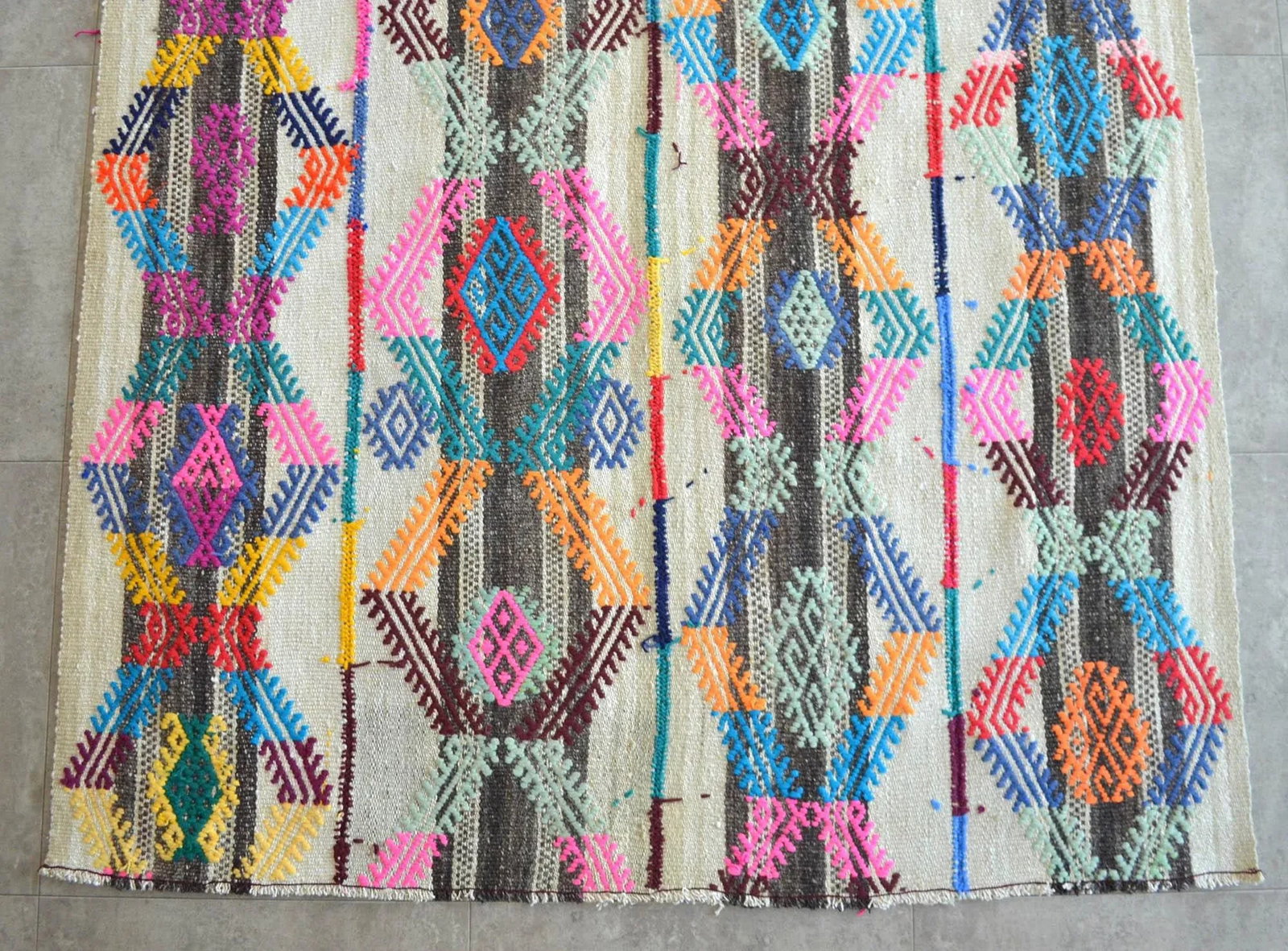 Vintage Rug Hand Woven Colorful Anatolian Kurdish Kilim Rug - 4'6" X 8'2" - 6