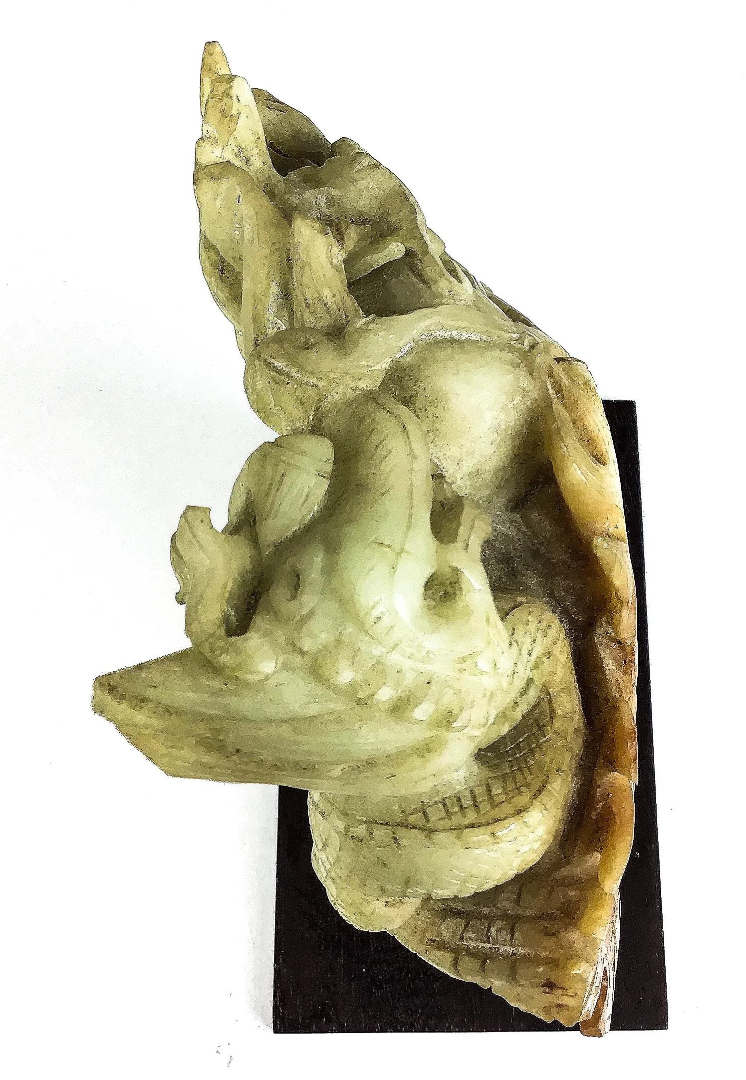 Chinese Celadon & Russet Jade Boulder Carved With 2 Dragons - 10