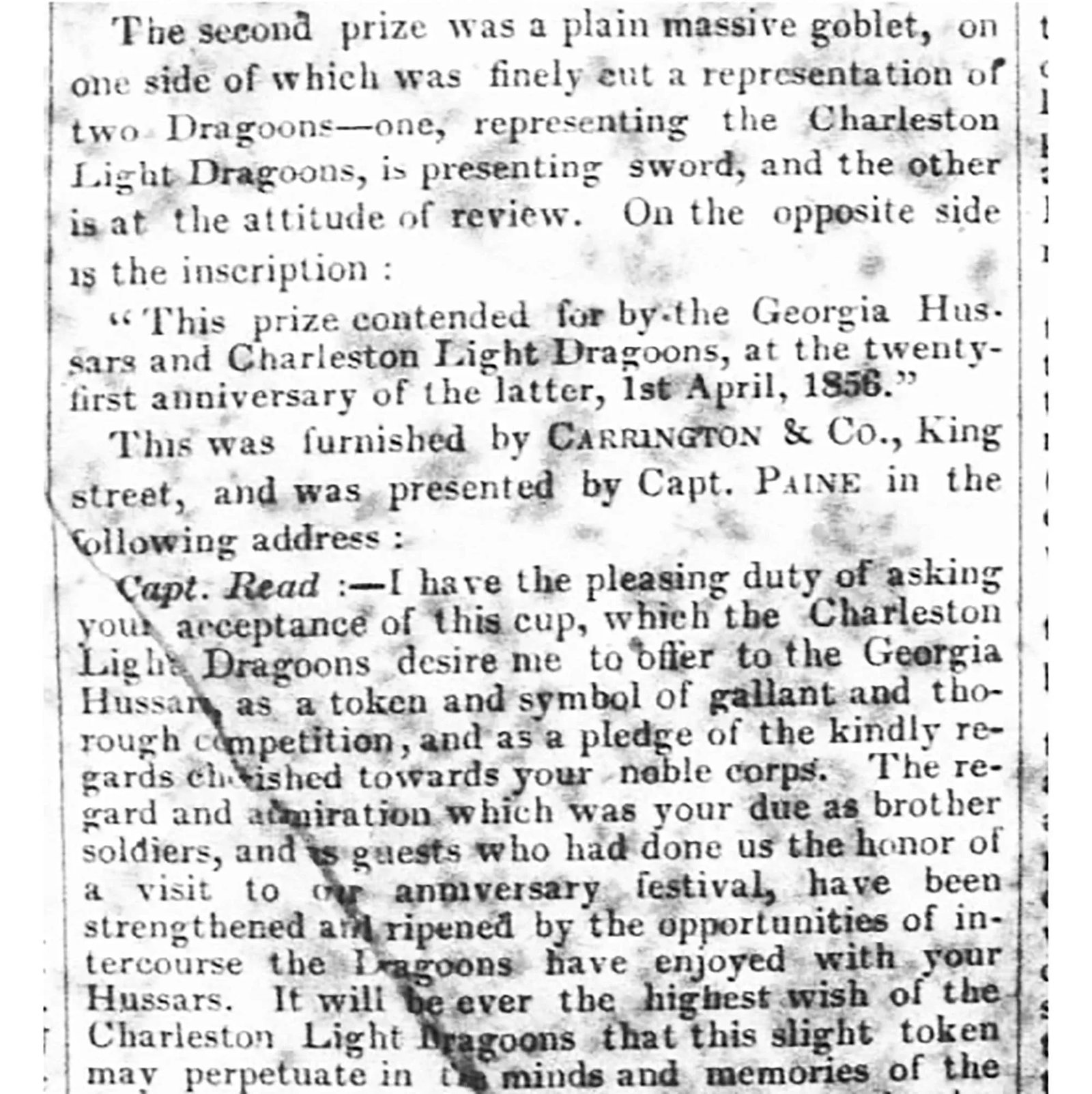 Historic Charleston Silver Goblet - Light Dragoons vs Georgia Hussars, 1856 - 12