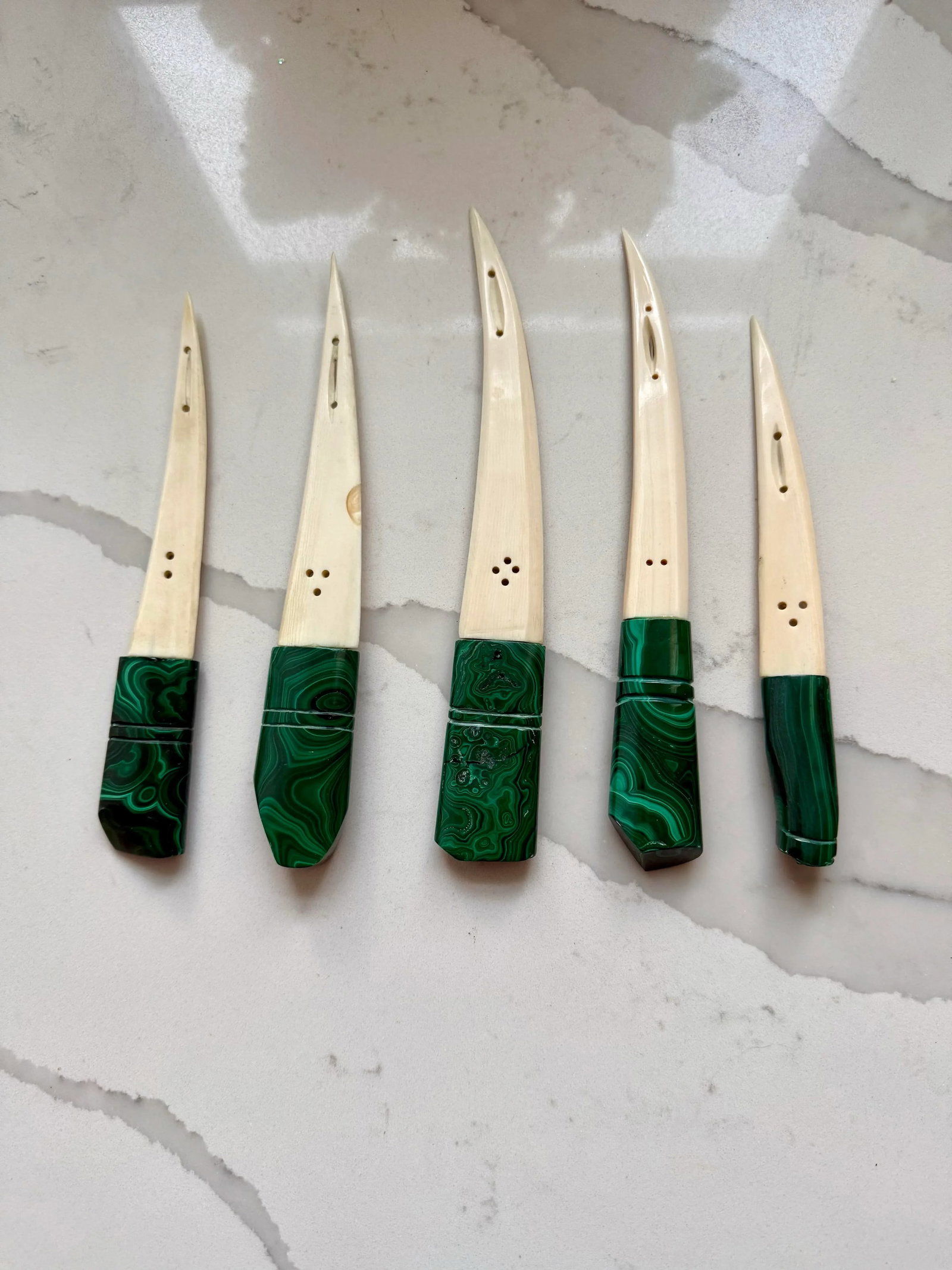 Malachite and Bone Letter Openers - Set of 5 - 2