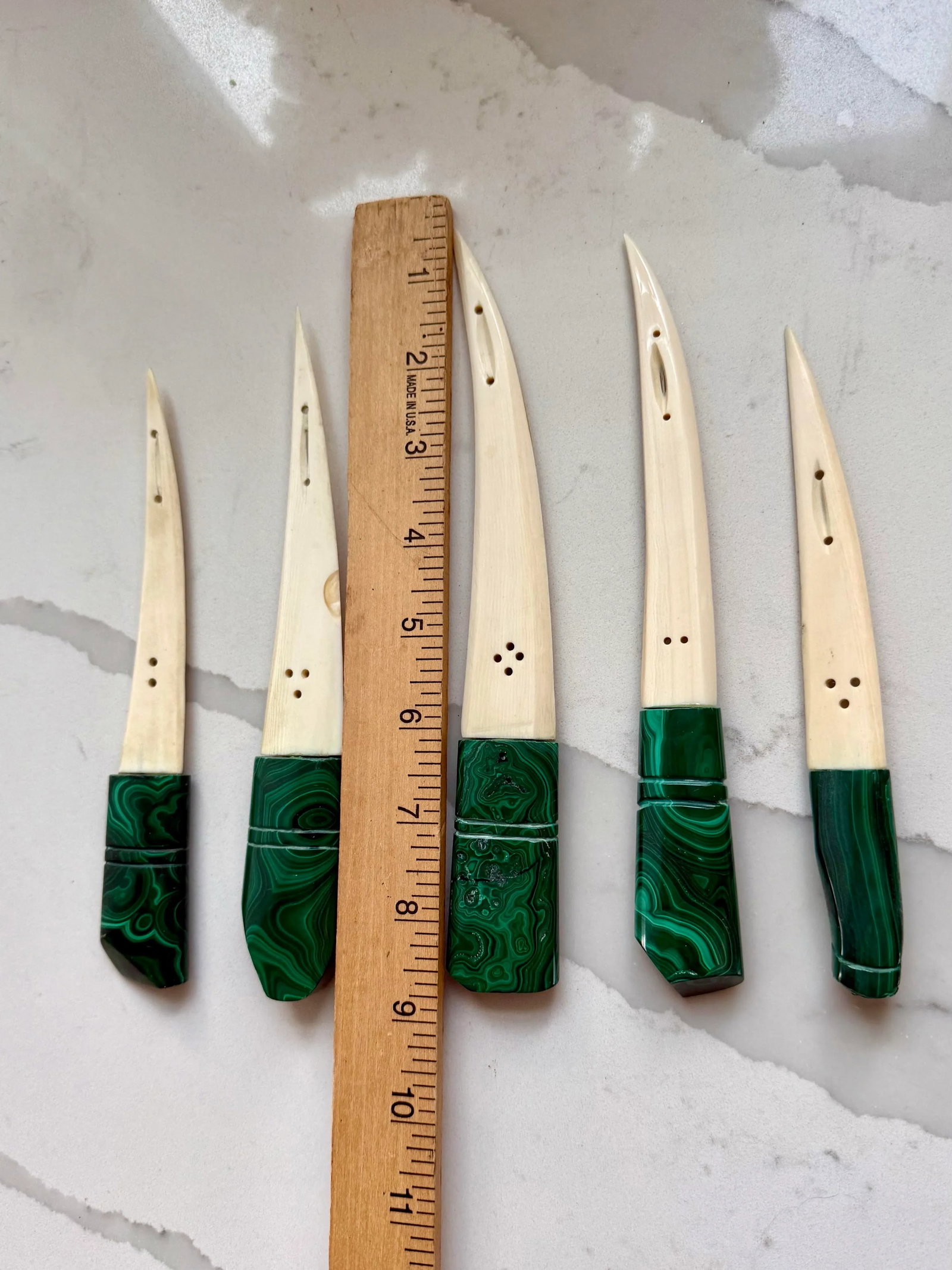 Malachite and Bone Letter Openers - Set of 5 - 4