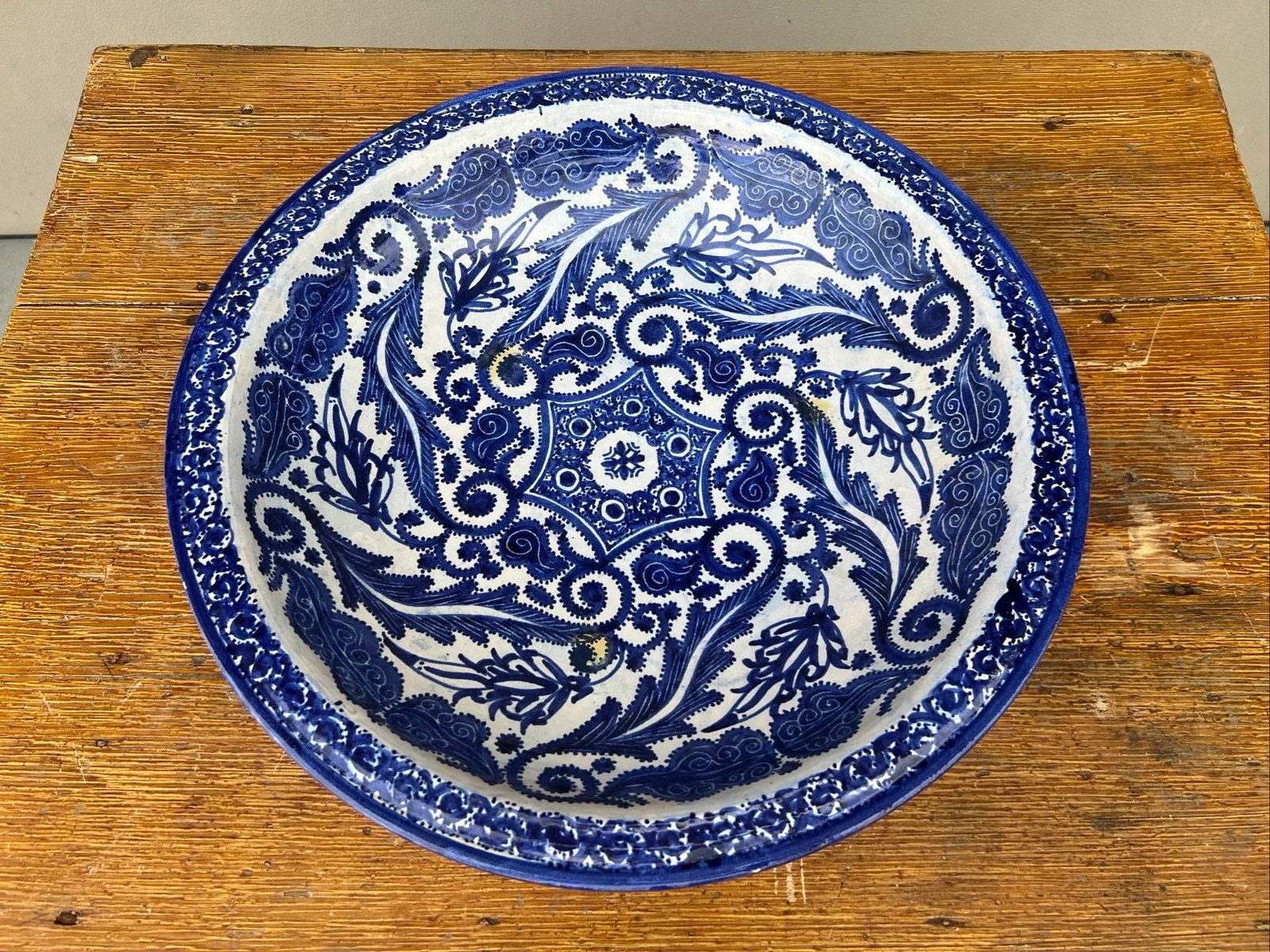 Antique Fes, Morocco Blue Decorated Pottery Large Charger, Circa 1920s - 2