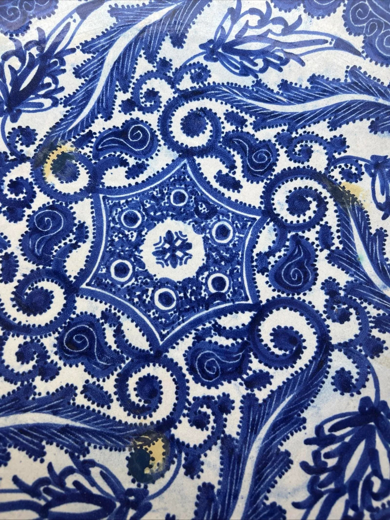 Antique Fes, Morocco Blue Decorated Pottery Large Charger, Circa 1920s - 4