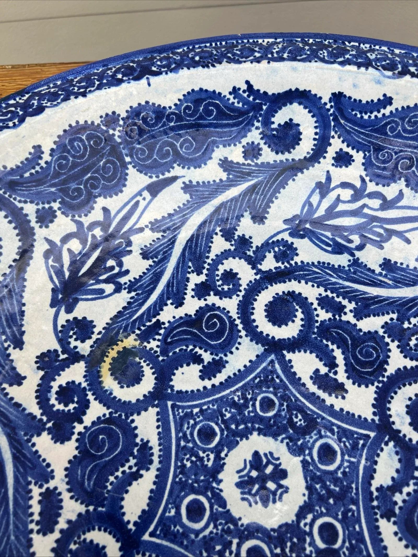 Antique Fes, Morocco Blue Decorated Pottery Large Charger, Circa 1920s - 5