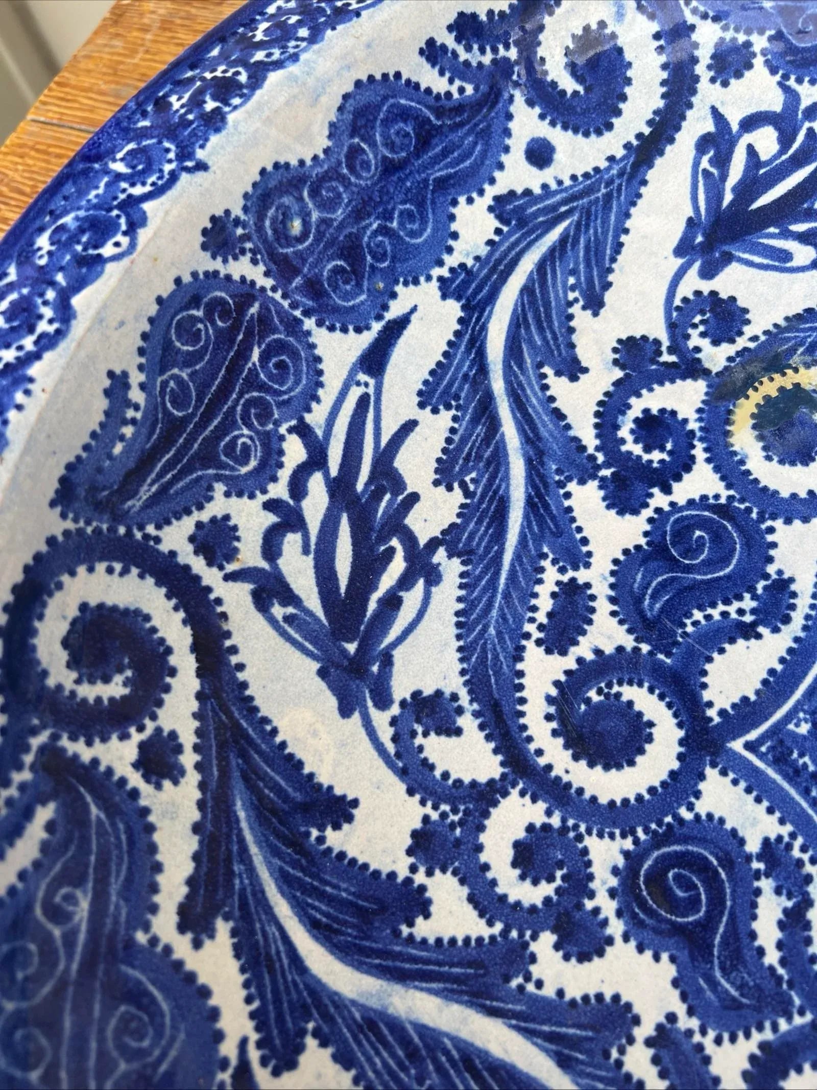 Antique Fes, Morocco Blue Decorated Pottery Large Charger, Circa 1920s - 6