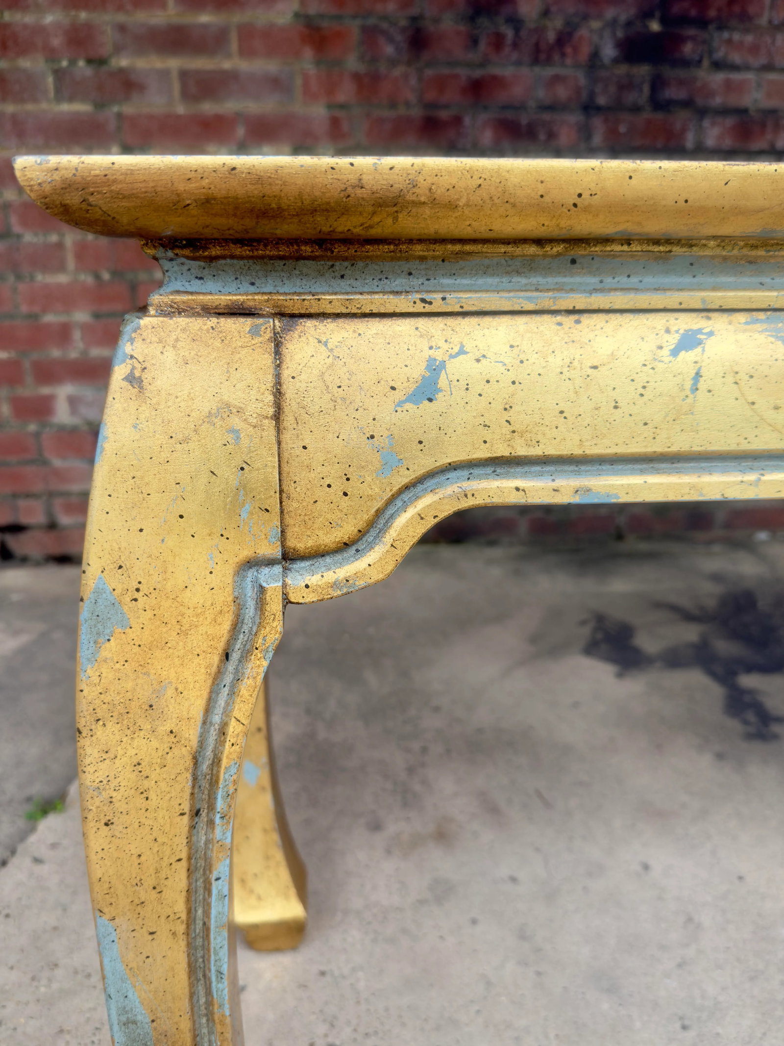 Vintage Palm Beach Chinoiserie Light Blue Parcel Gilt Ming Style Console Table -Newly Painted - 10