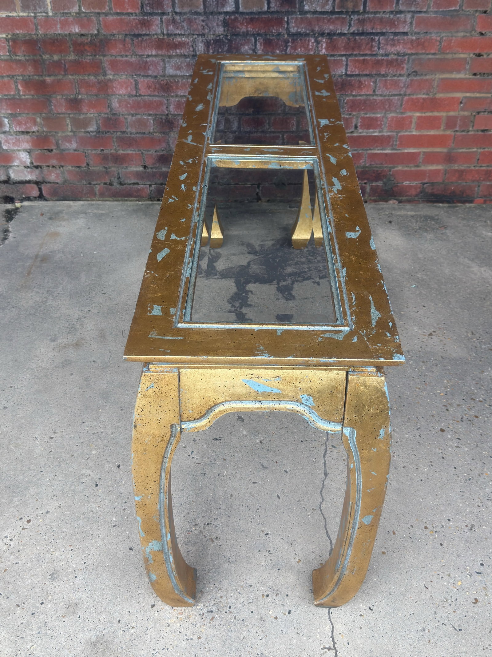 Vintage Palm Beach Chinoiserie Light Blue Parcel Gilt Ming Style Console Table -Newly Painted - 11