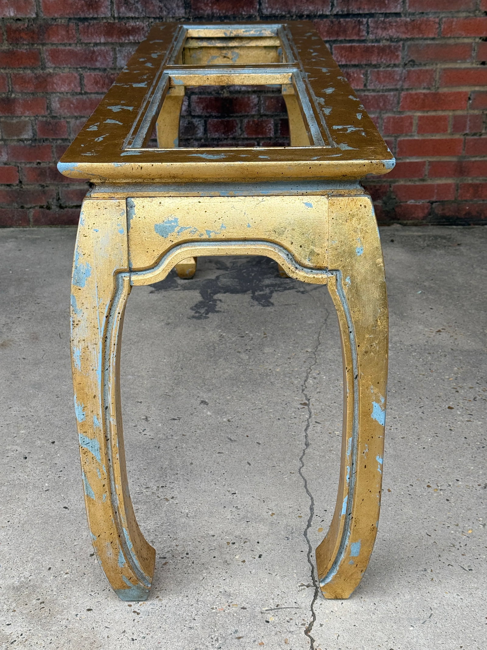 Vintage Palm Beach Chinoiserie Light Blue Parcel Gilt Ming Style Console Table -Newly Painted - 12