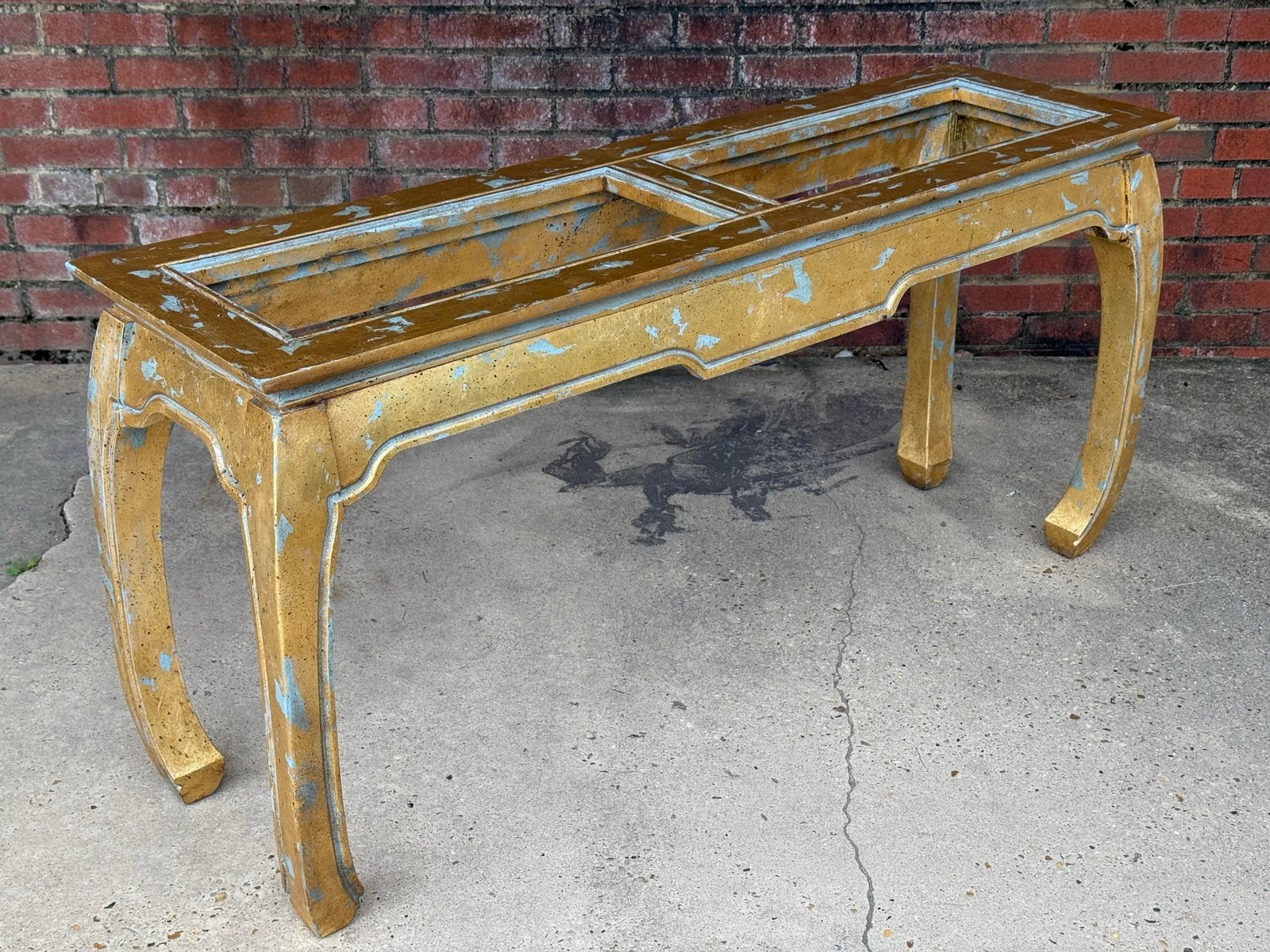 Vintage Palm Beach Chinoiserie Light Blue Parcel Gilt Ming Style Console Table -Newly Painted - 13