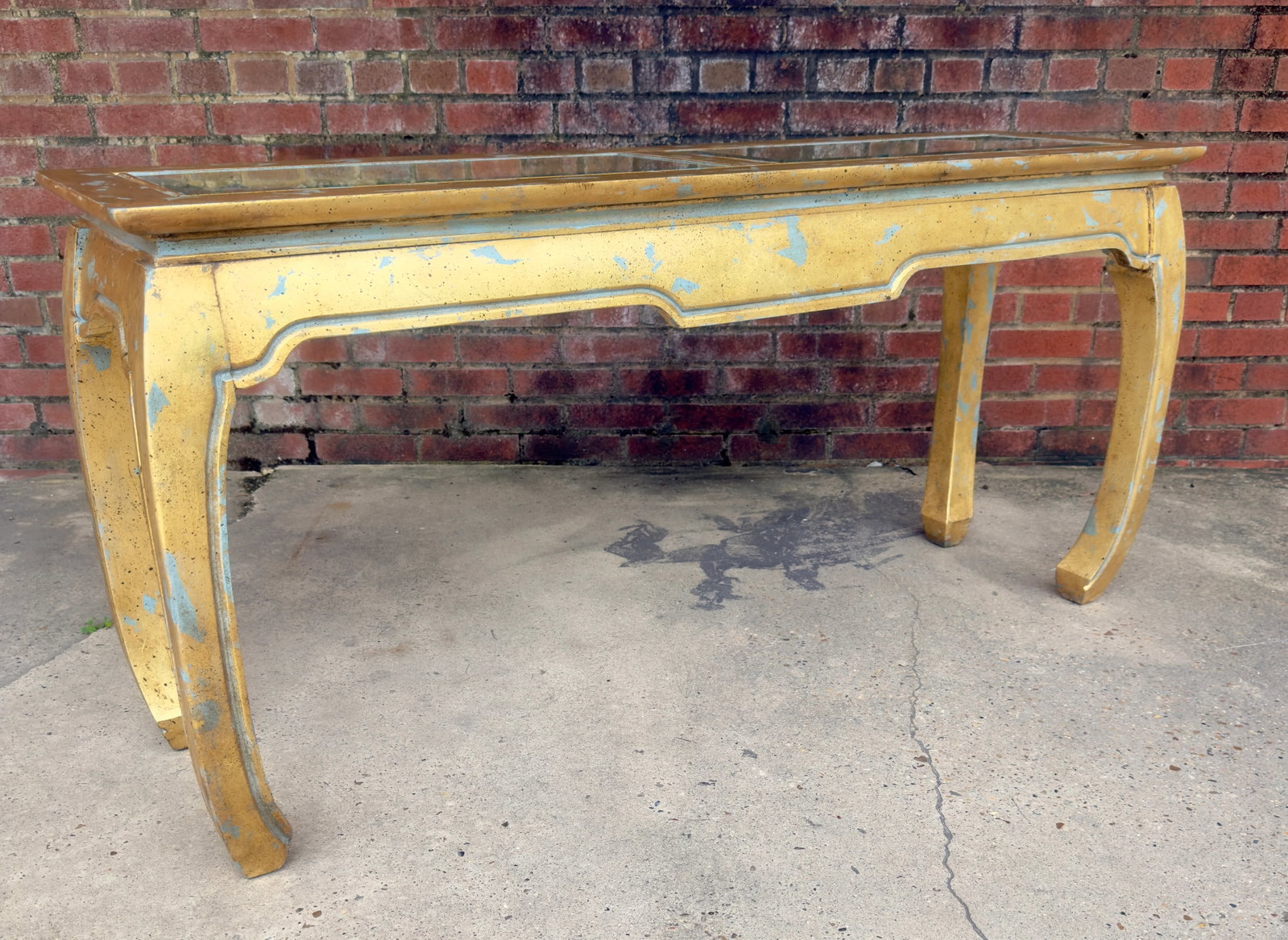 Vintage Palm Beach Chinoiserie Light Blue Parcel Gilt Ming Style Console Table -Newly Painted - 16