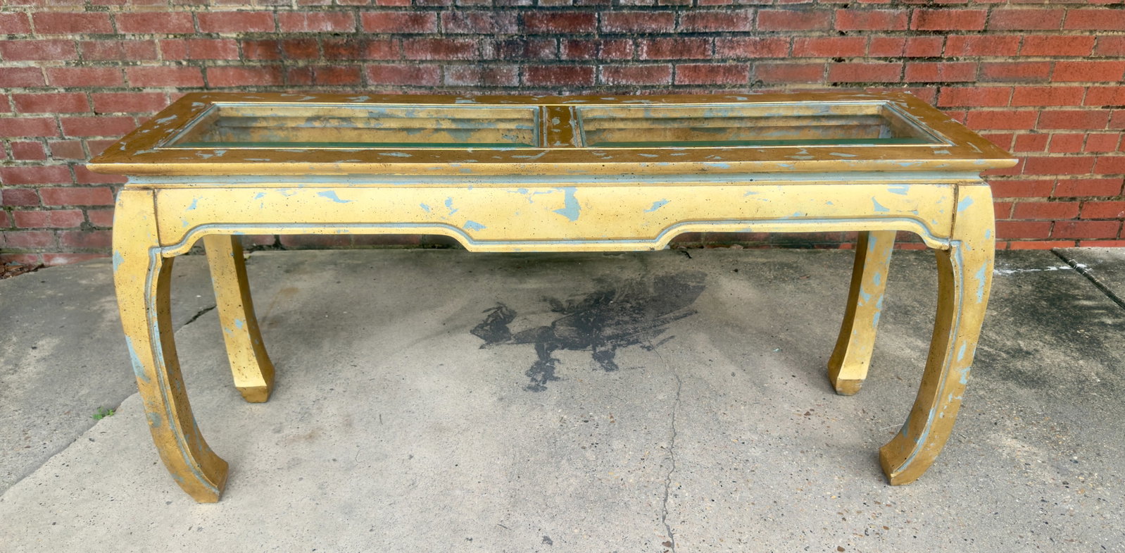 Vintage Palm Beach Chinoiserie Light Blue Parcel Gilt Ming Style Console Table -Newly Painted - 17