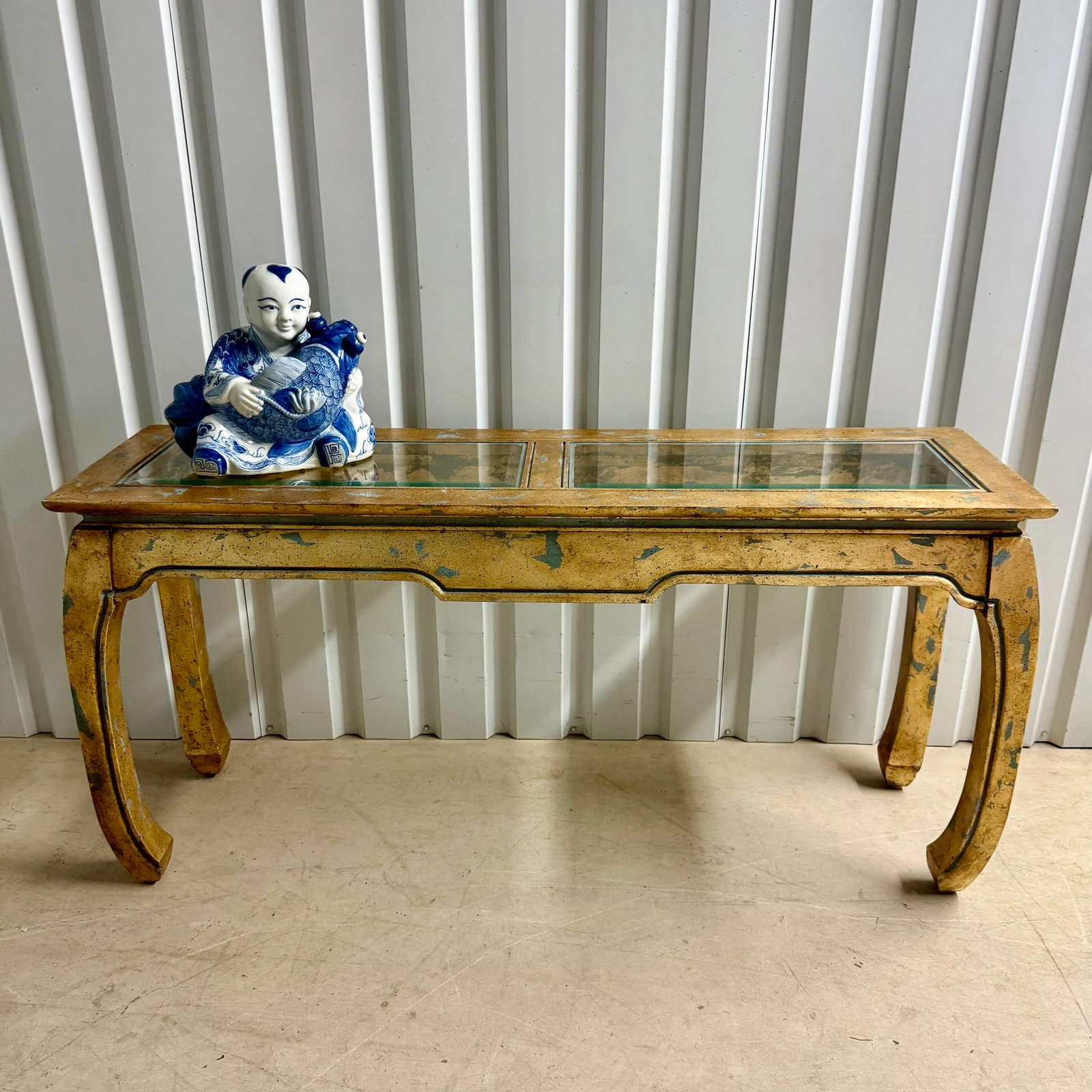Vintage Palm Beach Chinoiserie Light Blue Parcel Gilt Ming Style Console Table -Newly Painted - 4