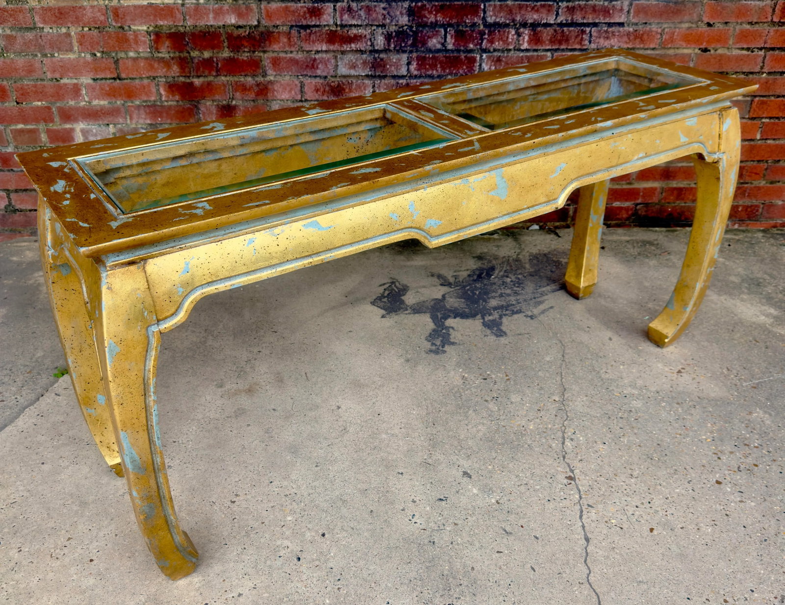 Vintage Palm Beach Chinoiserie Light Blue Parcel Gilt Ming Style Console Table -Newly Painted - 6