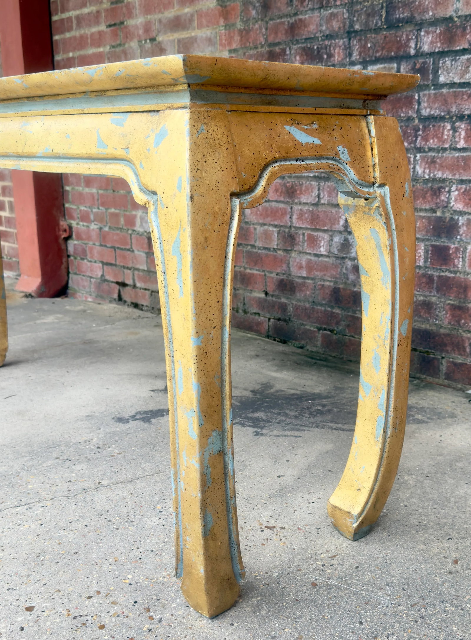Vintage Palm Beach Chinoiserie Light Blue Parcel Gilt Ming Style Console Table -Newly Painted - 9
