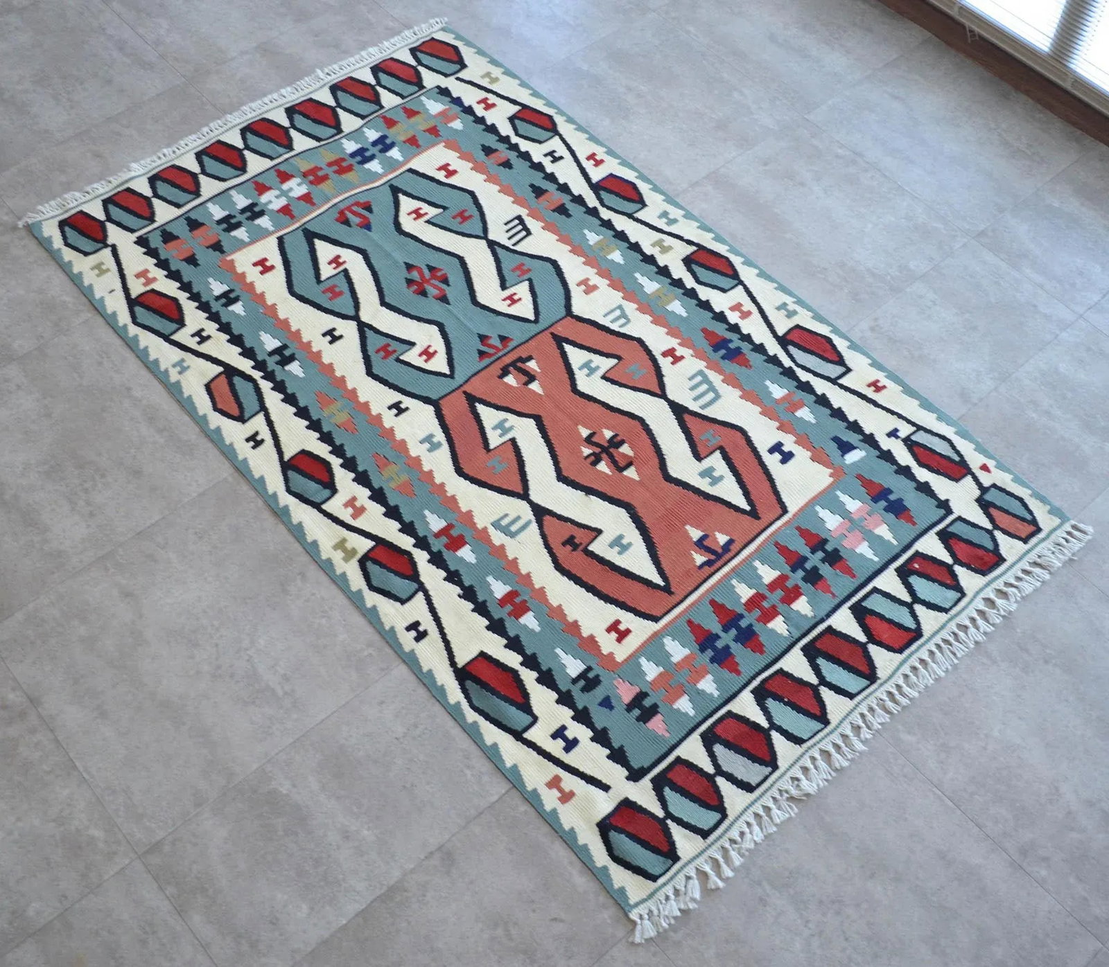 Hand Woven Area Rug Flat Weave Turkish Kilim Wool Rug - 3"²7"³ × 6"²2"³ - 10