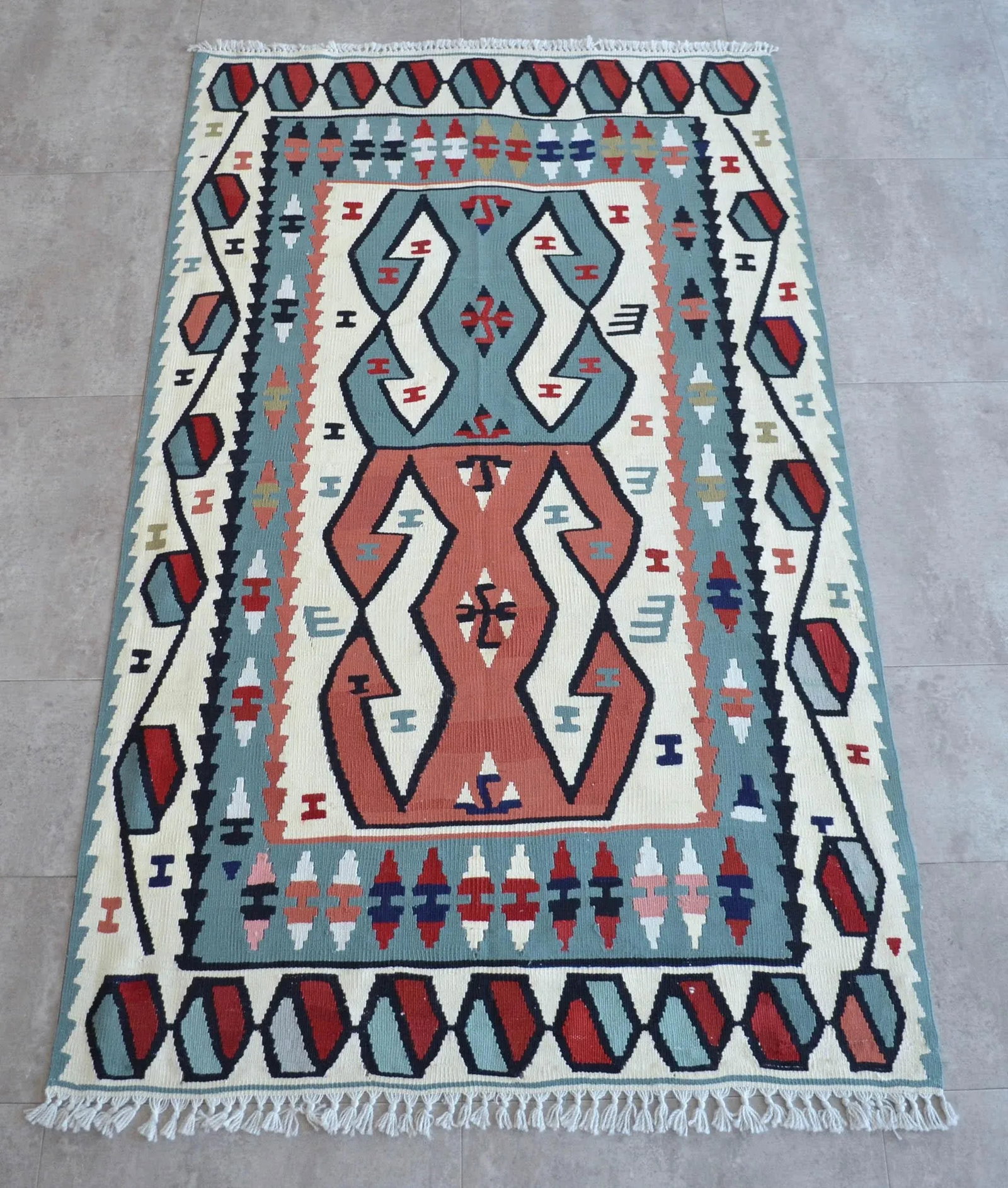 Hand Woven Area Rug Flat Weave Turkish Kilim Wool Rug - 3"²7"³ × 6"²2"³ - 2