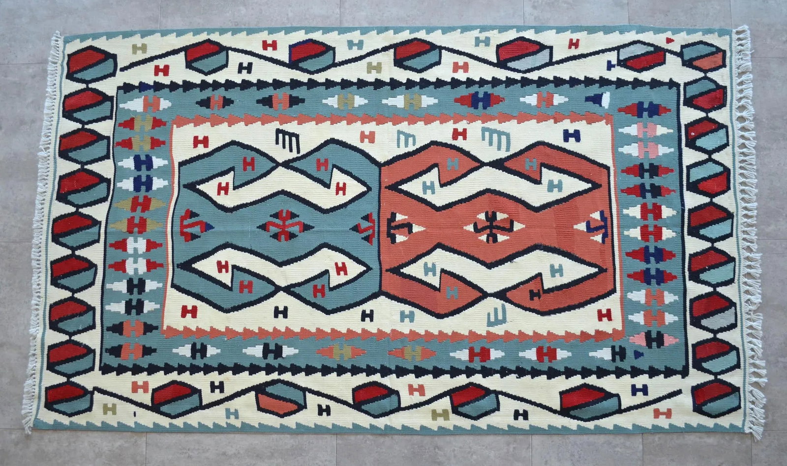 Hand Woven Area Rug Flat Weave Turkish Kilim Wool Rug - 3"²7"³ × 6"²2"³ - 3