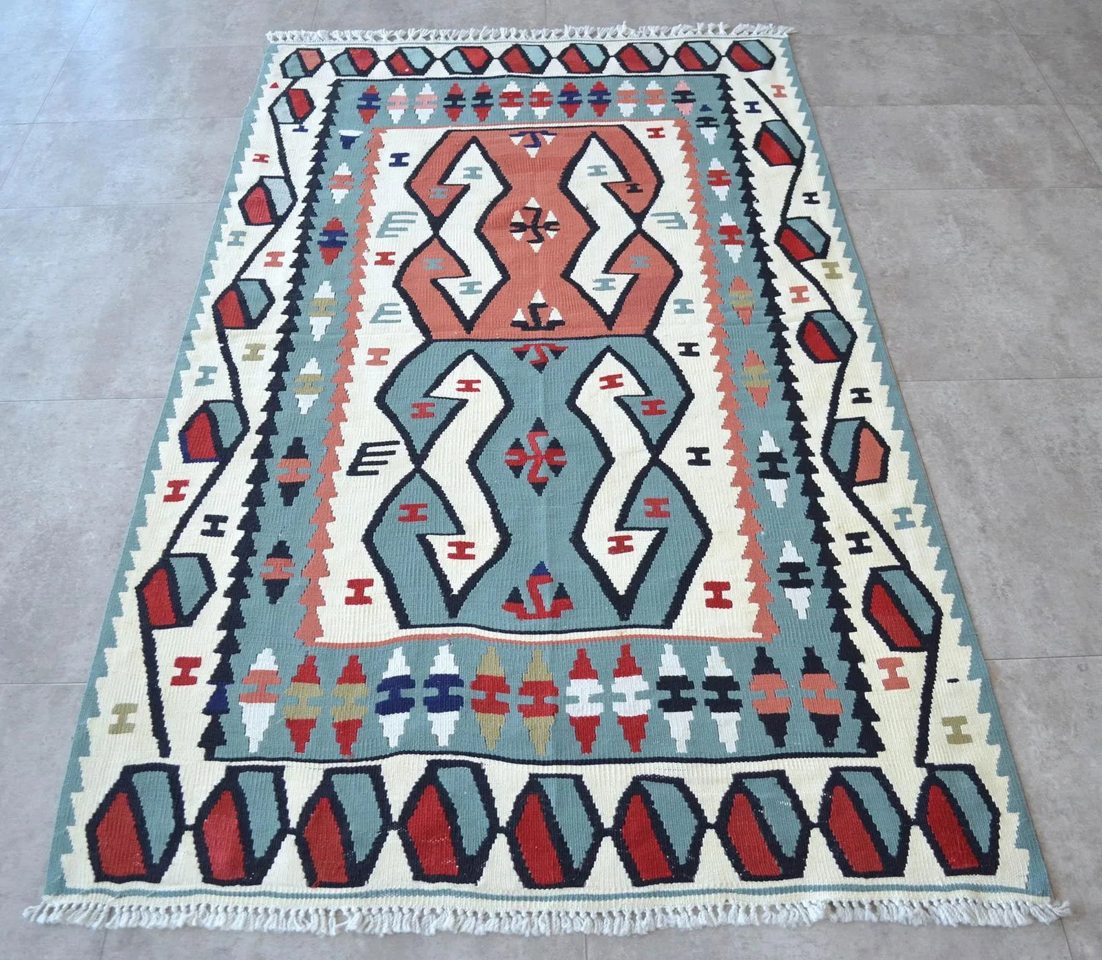Hand Woven Area Rug Flat Weave Turkish Kilim Wool Rug - 3"²7"³ × 6"²2"³ - 5