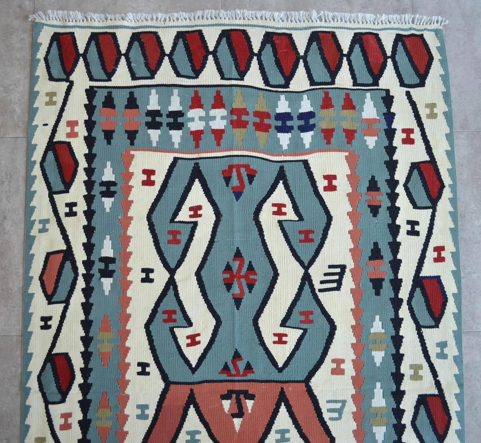 Hand Woven Area Rug Flat Weave Turkish Kilim Wool Rug - 3"²7"³ × 6"²2"³ - 6