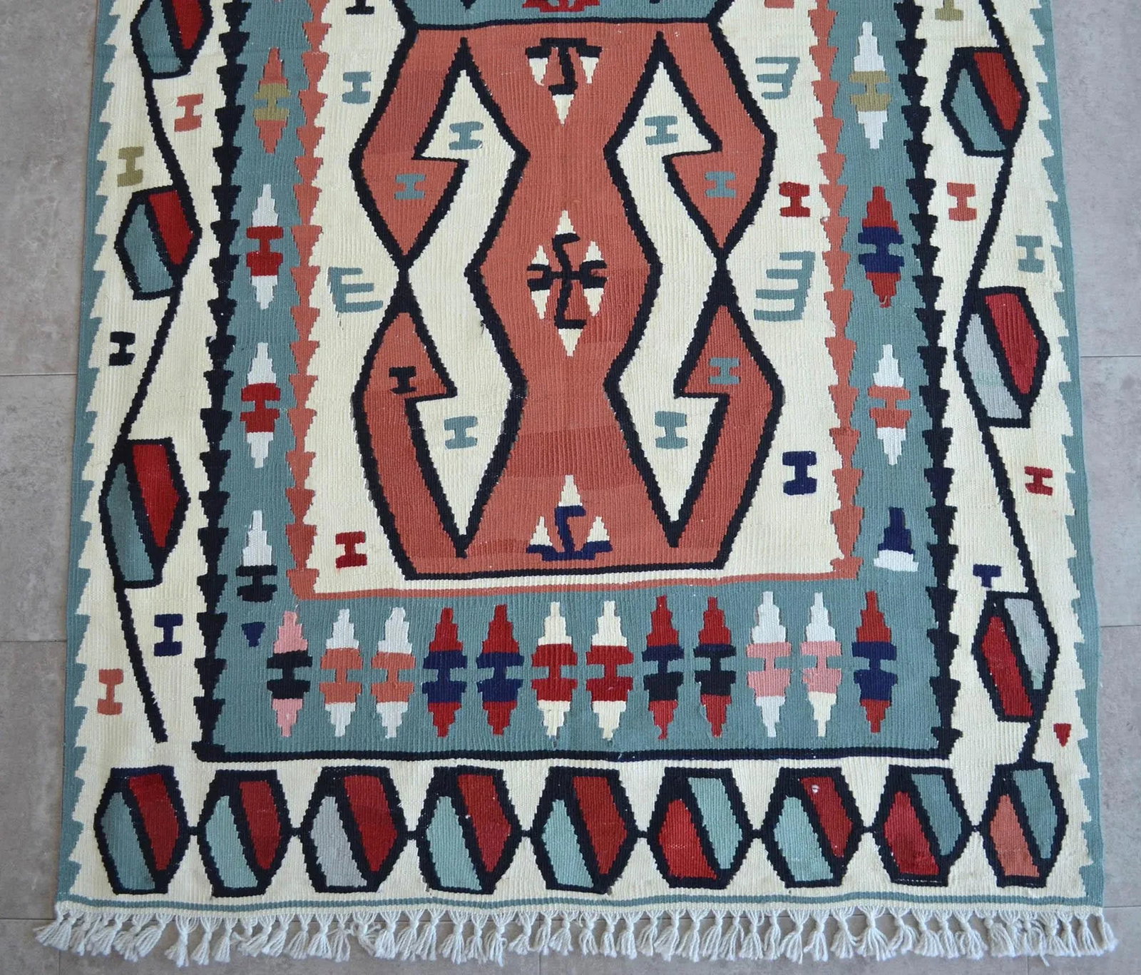 Hand Woven Area Rug Flat Weave Turkish Kilim Wool Rug - 3"²7"³ × 6"²2"³ - 7