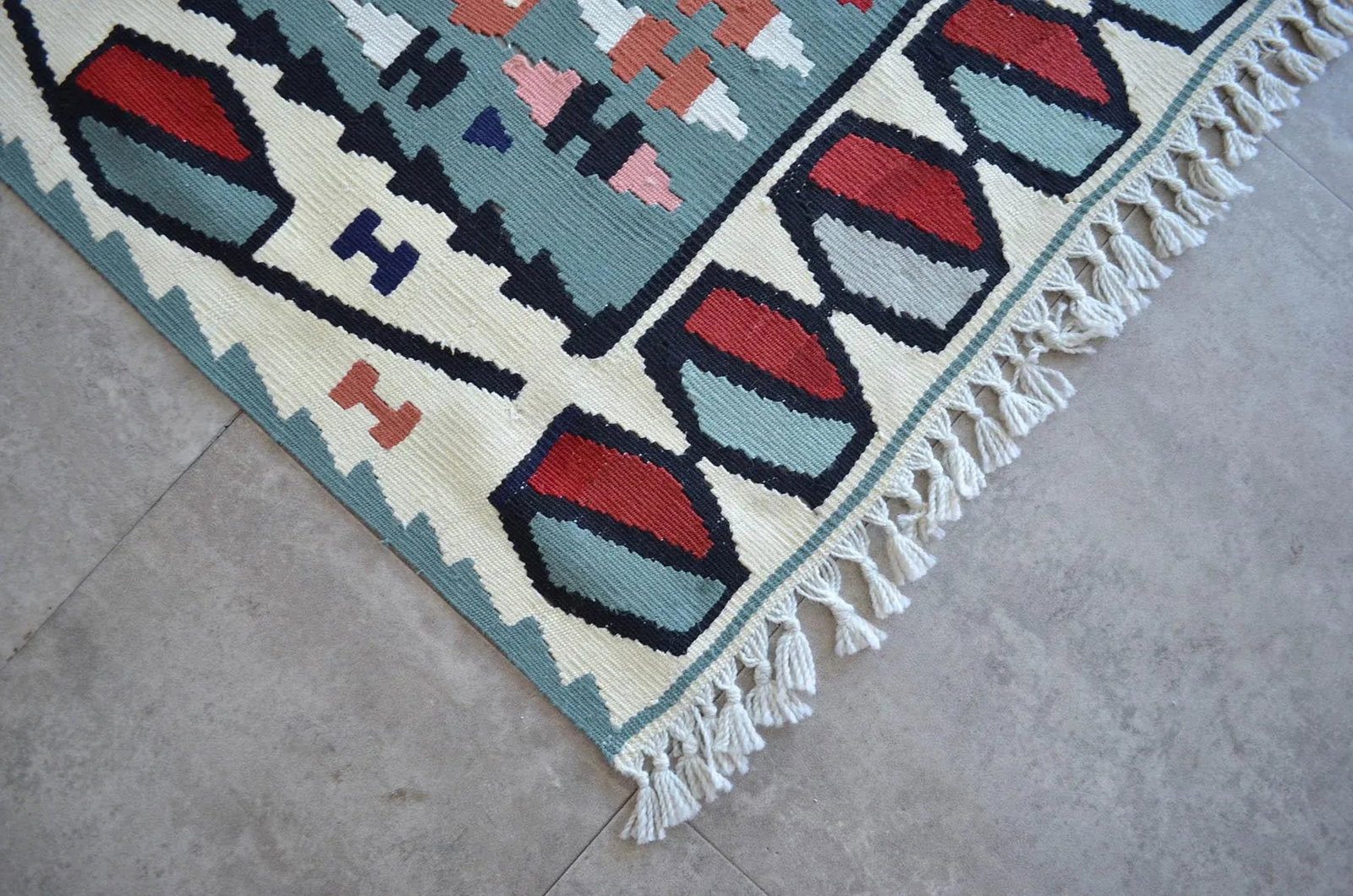 Hand Woven Area Rug Flat Weave Turkish Kilim Wool Rug - 3"²7"³ × 6"²2"³ - 8
