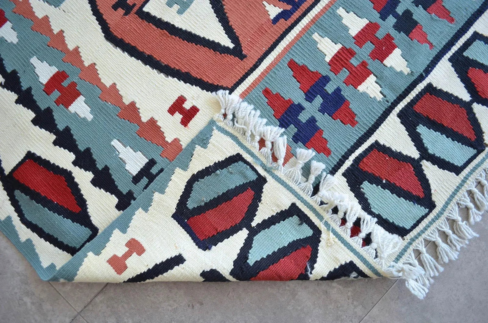 Hand Woven Area Rug Flat Weave Turkish Kilim Wool Rug - 3"²7"³ × 6"²2"³ - 9