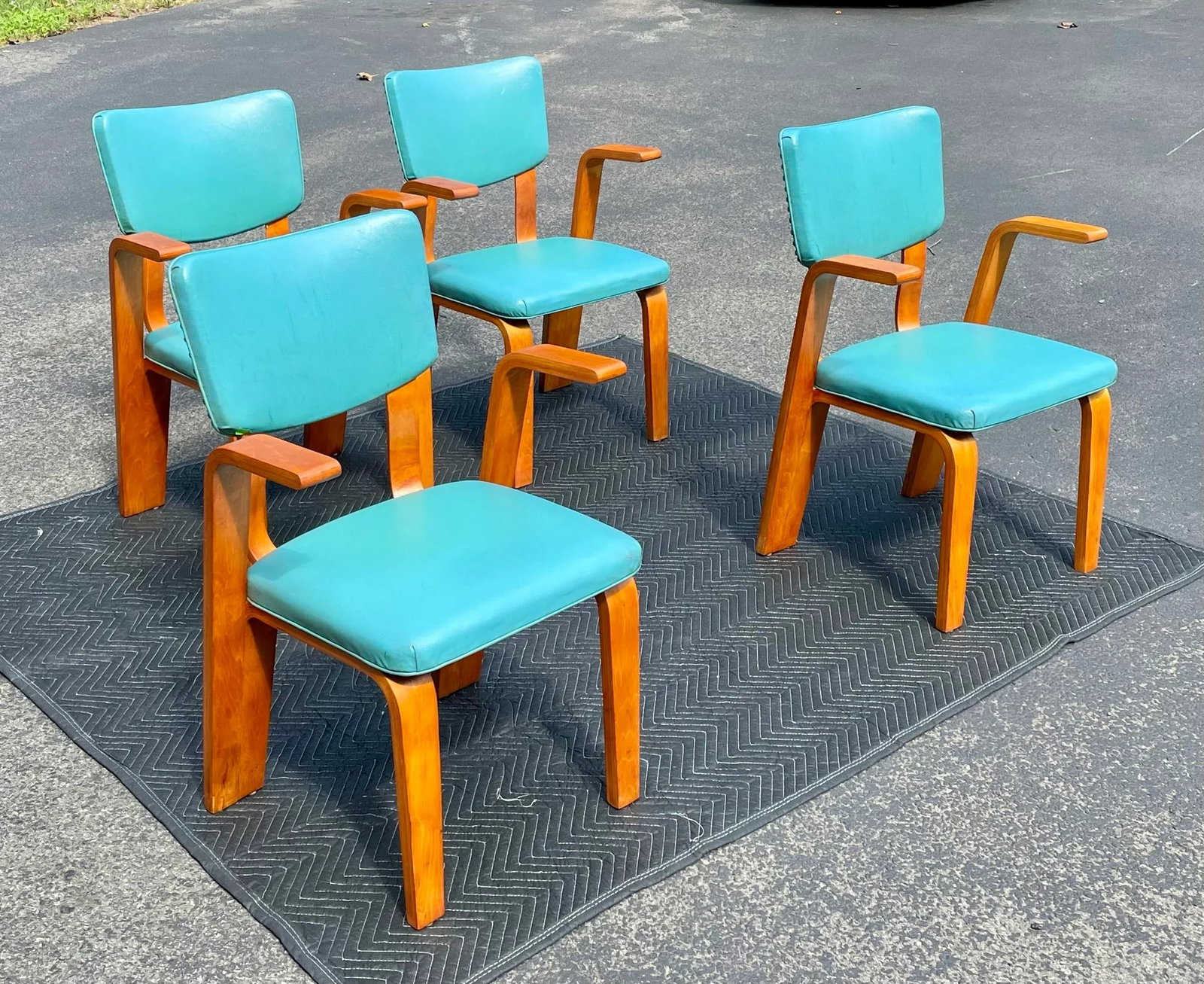 Thonet Mid Century Modern Bent Plywood Arm Chairs - Set of 4 - 2