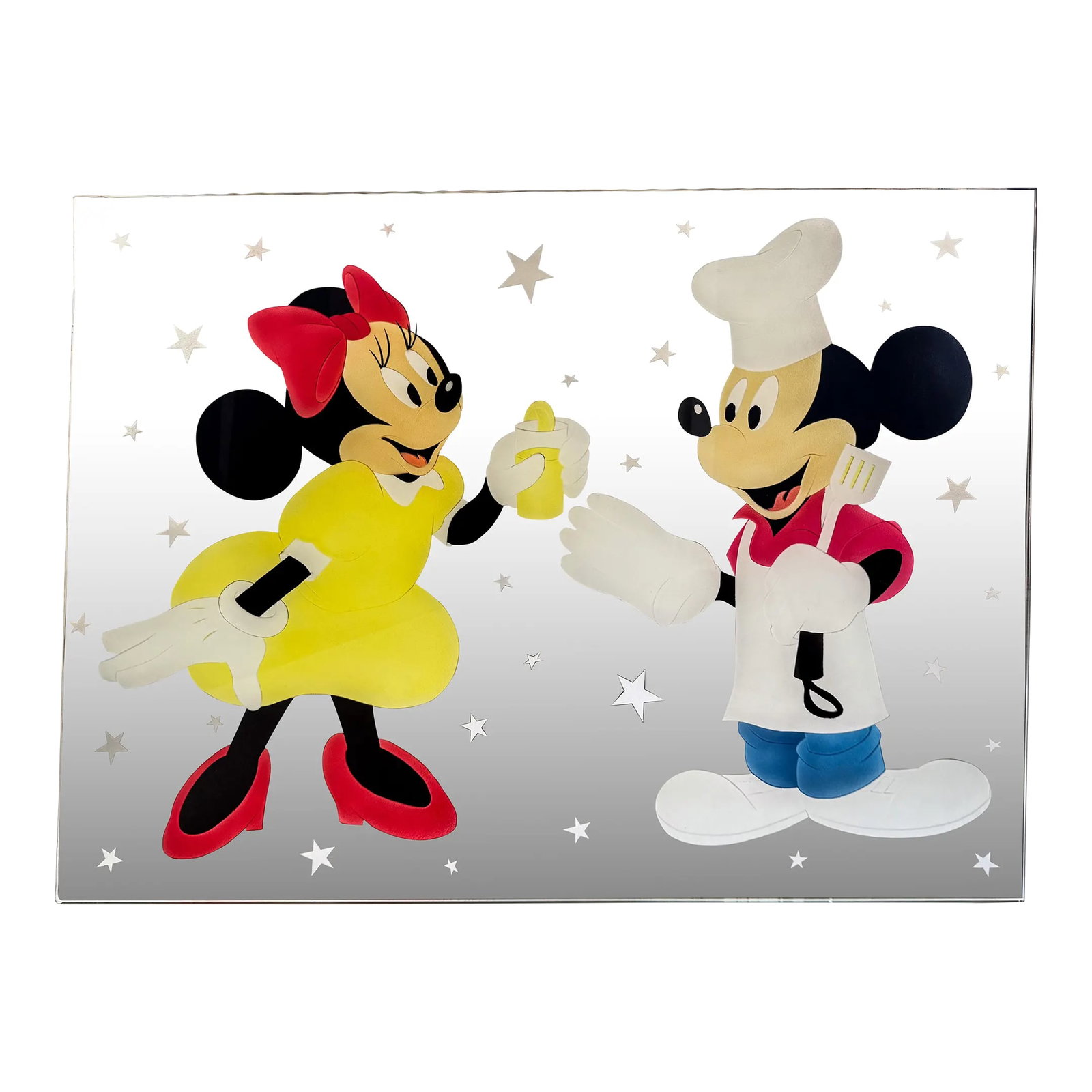 Custom Design Minnie Mouse and Mickey Mouse Carved Painted Ceiling or Window Panel: This super heavy hand carved and painted panel can be used to cover dropped ceiling lights or as a window pane to separate a space. This tempered glass panel was made in Hong Kong by artisans