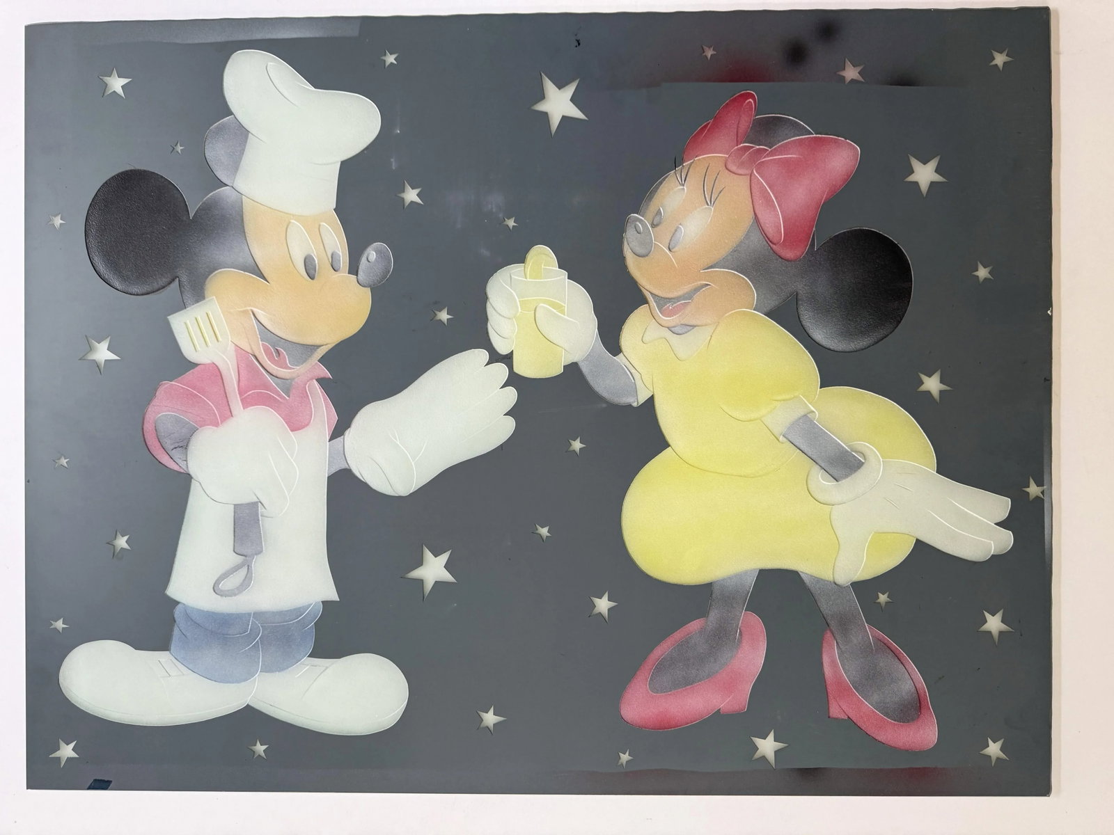 Custom Design Minnie Mouse and Mickey Mouse Carved Painted Ceiling or Window Panel - 4