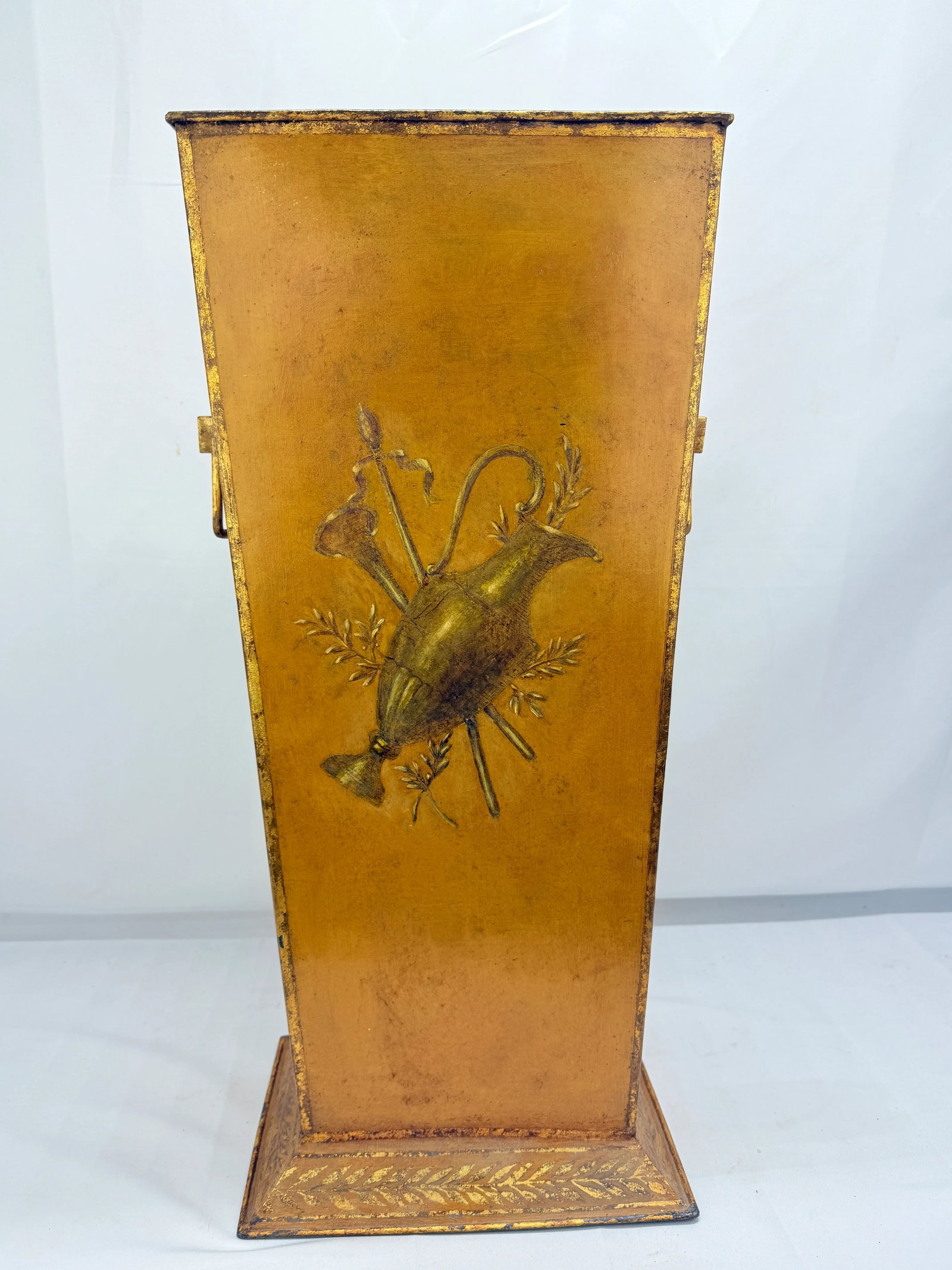 Italian Painted & Gilt TÃ´le Peinte Umbrella Stand or Waste Bin With Harbor Scene - 11